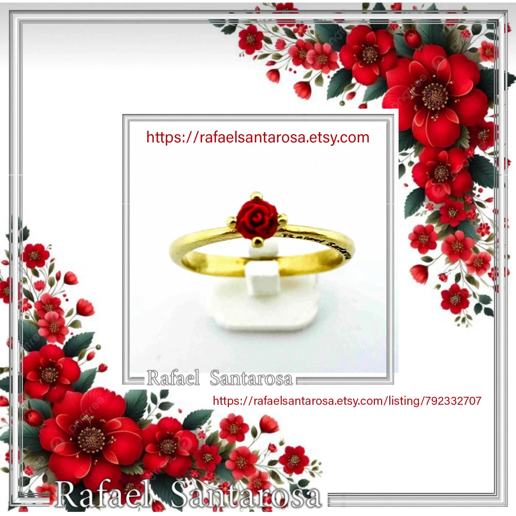 Alabaster Rose Shaped Gem Handmade Statement Ring: Love Symbol 18k Gold-Filled Sterling Silver — additional product image 10 from Rafael Santarosa Fine Jewelry