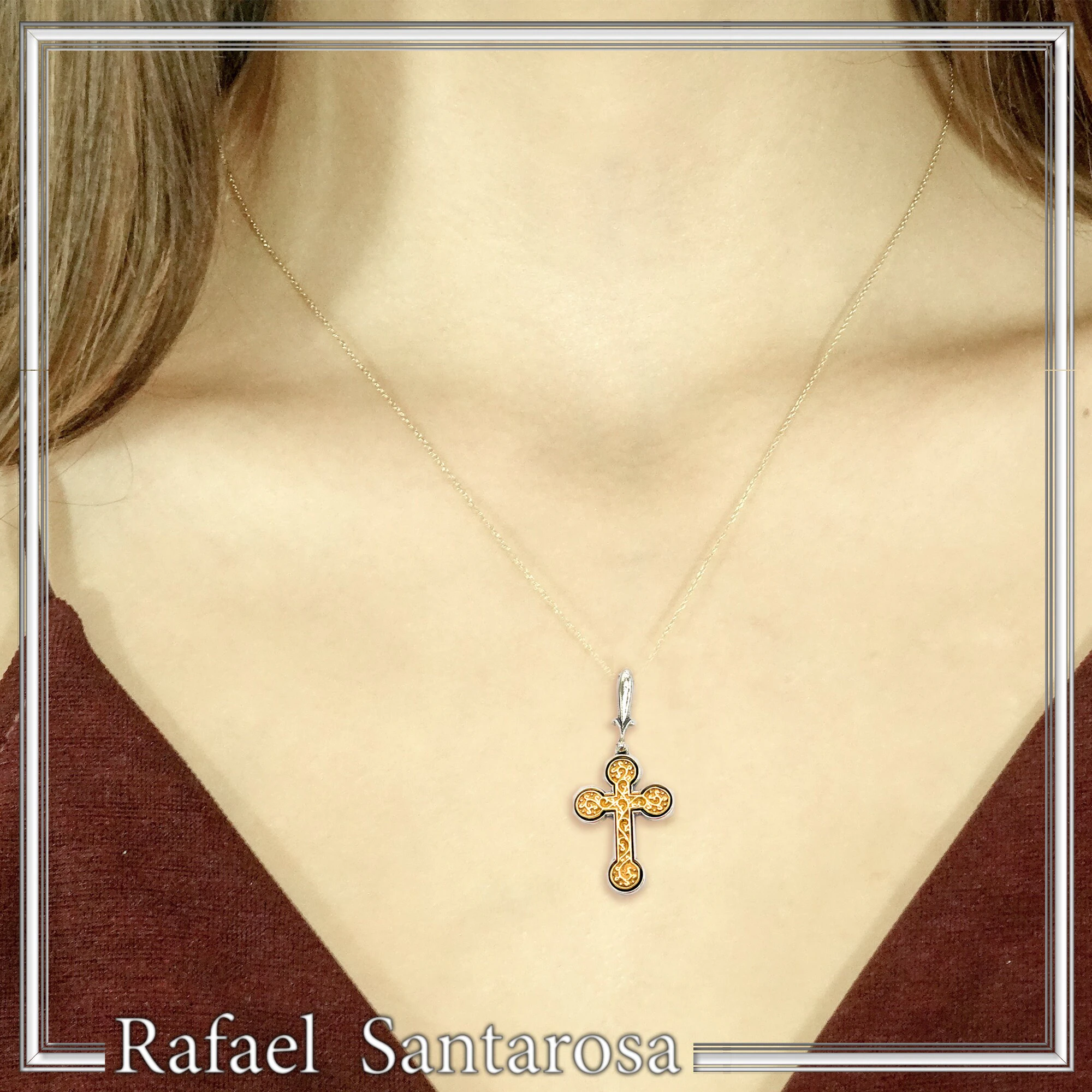 Byzantine Cross of simplicity, Holy Mount Inspired: 18k Gold Filled & Oxidized Sterling Silver — additional product image 2 from Rafael Santarosa Fine Jewelry