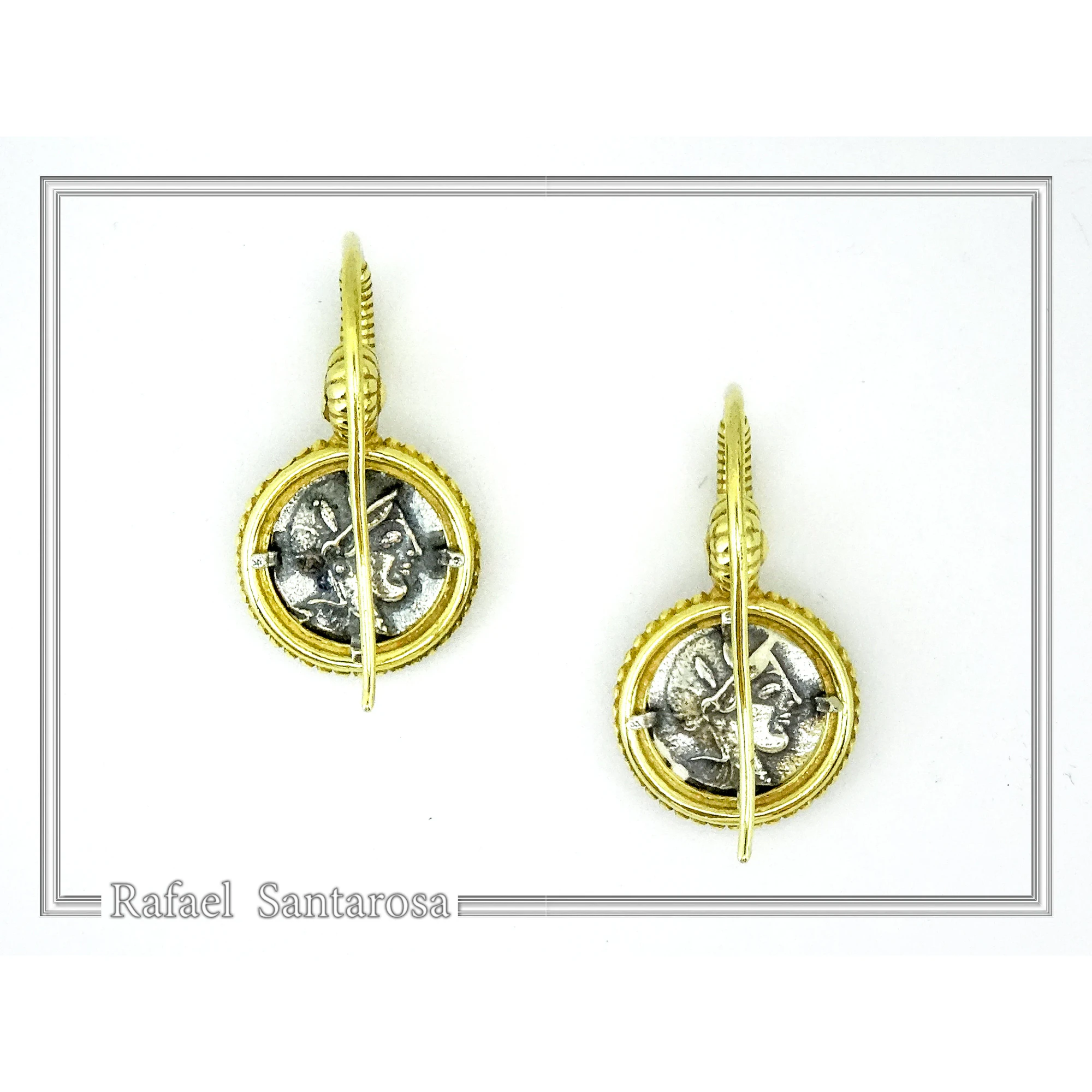 Athena Owl Coin Tetradrachm Ancient Greek Decoration Earrings, Museum Jewelry: Sterling Silver, 18K Gold-Filled — additional product image 7 from Rafael Santarosa Fine Jewelry