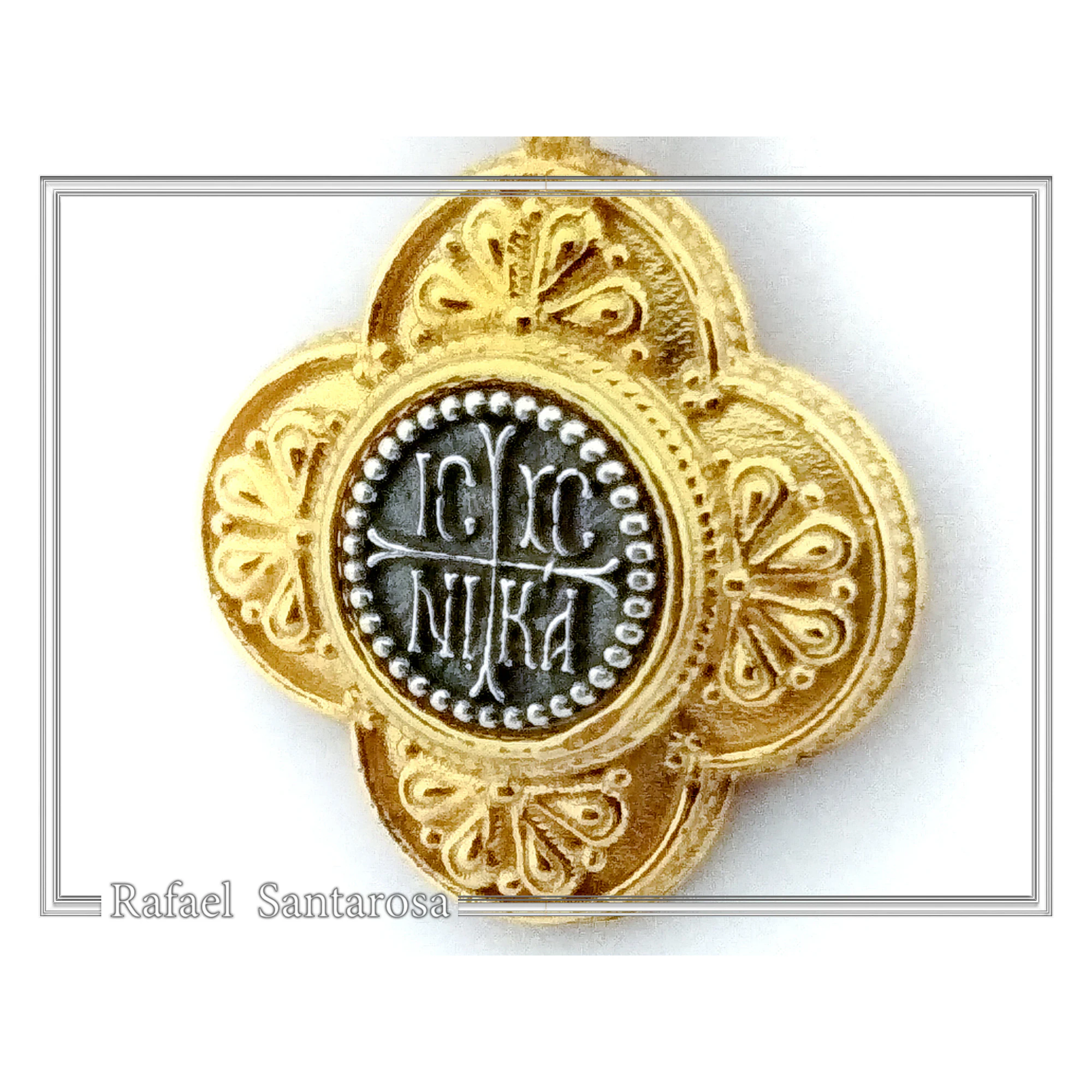 ICXC NIKA Cross Prayer Talisman Pendant: Byzantine Constantinato Gold Filled & Oxidized Sterling Silver — additional product image 7 from Rafael Santarosa Fine Jewelry