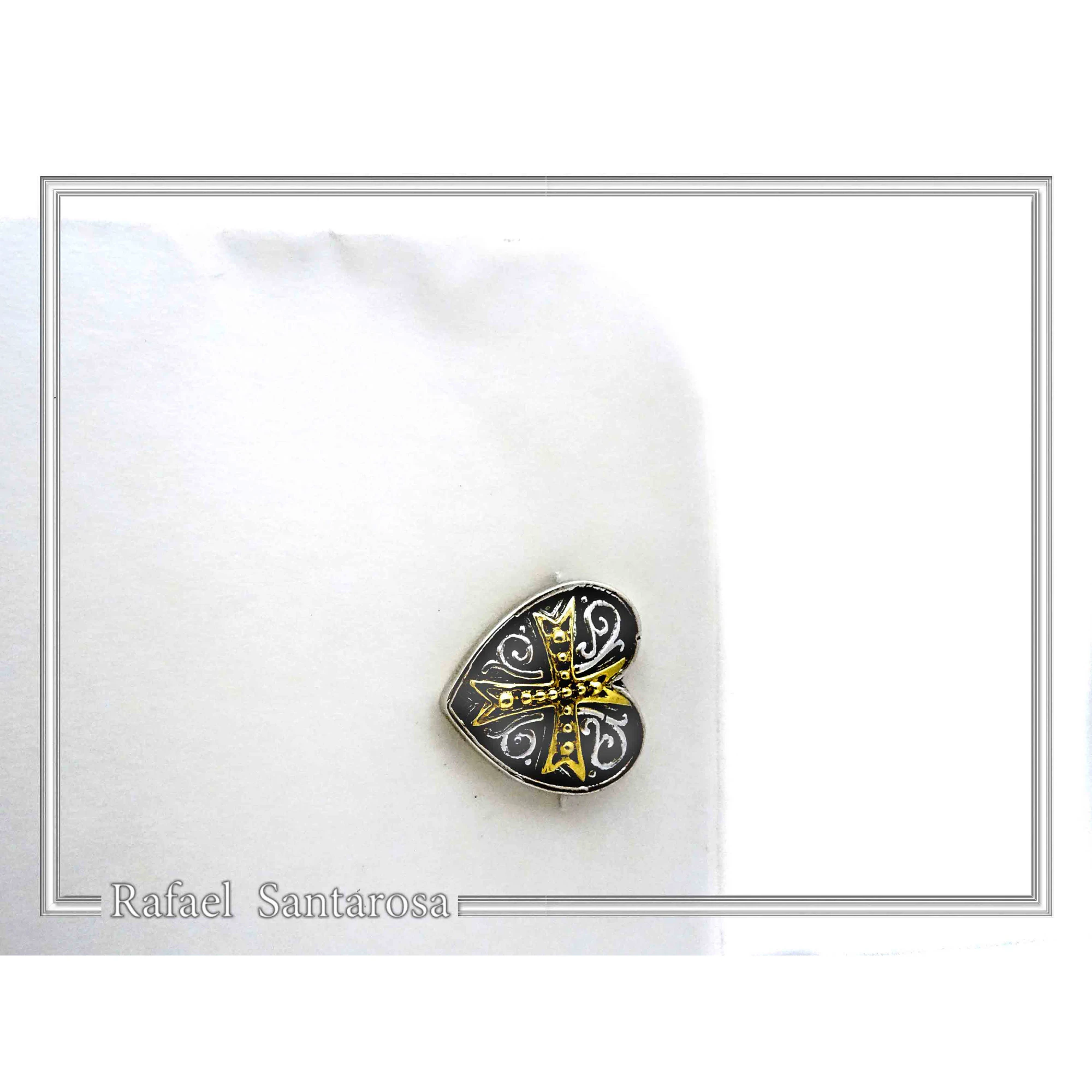 Knights Holy Herat Maltese Cross Cufflinks: Oxidized Sterling Silver, 18k Gold-Filled Byzantine Decoration — additional product image 4 from Rafael Santarosa Fine Jewelry