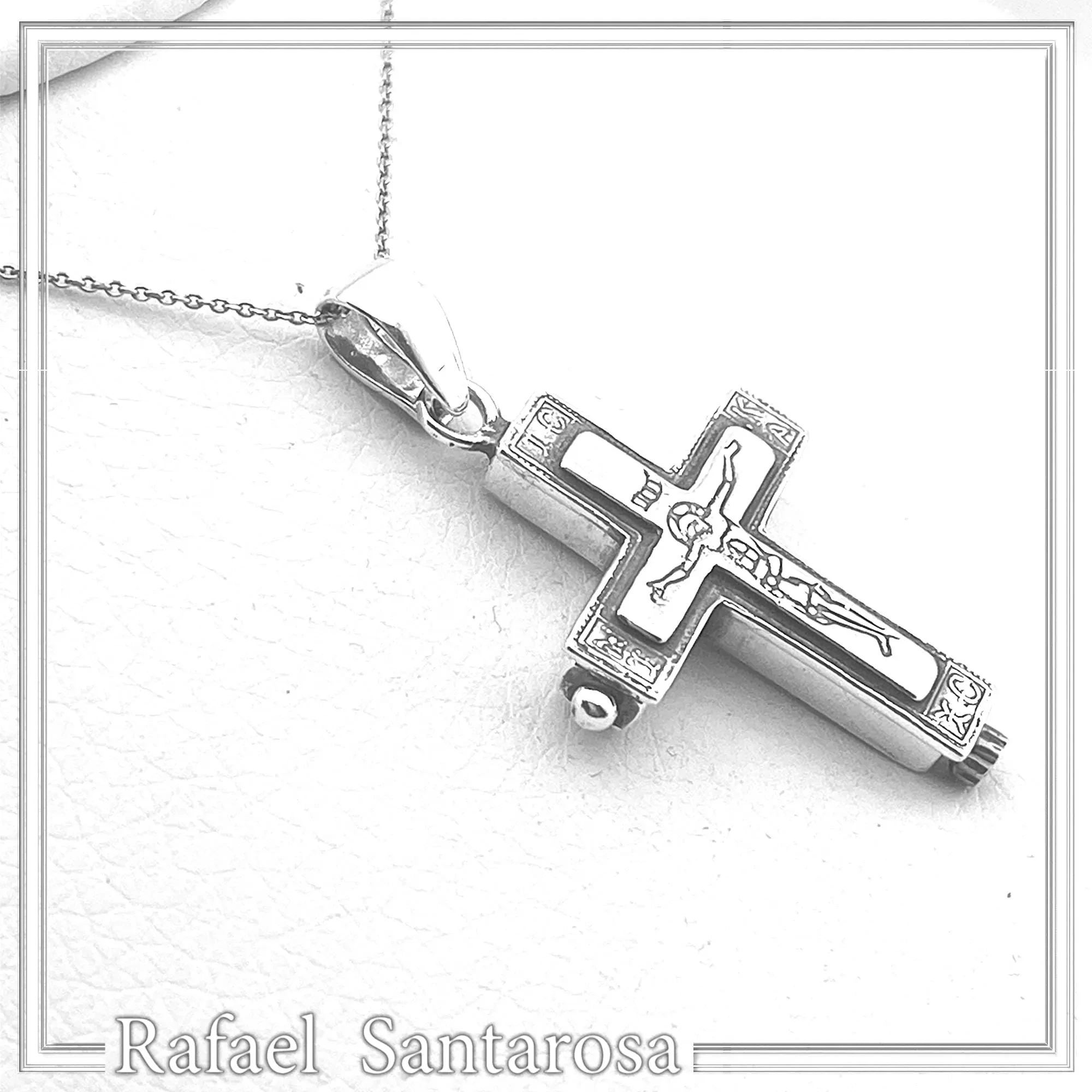 Byzantine Locket Pendant Reliquary Cross Necklace: Oxidized Sterling Silver — additional product image 3 from Rafael Santarosa Fine Jewelry