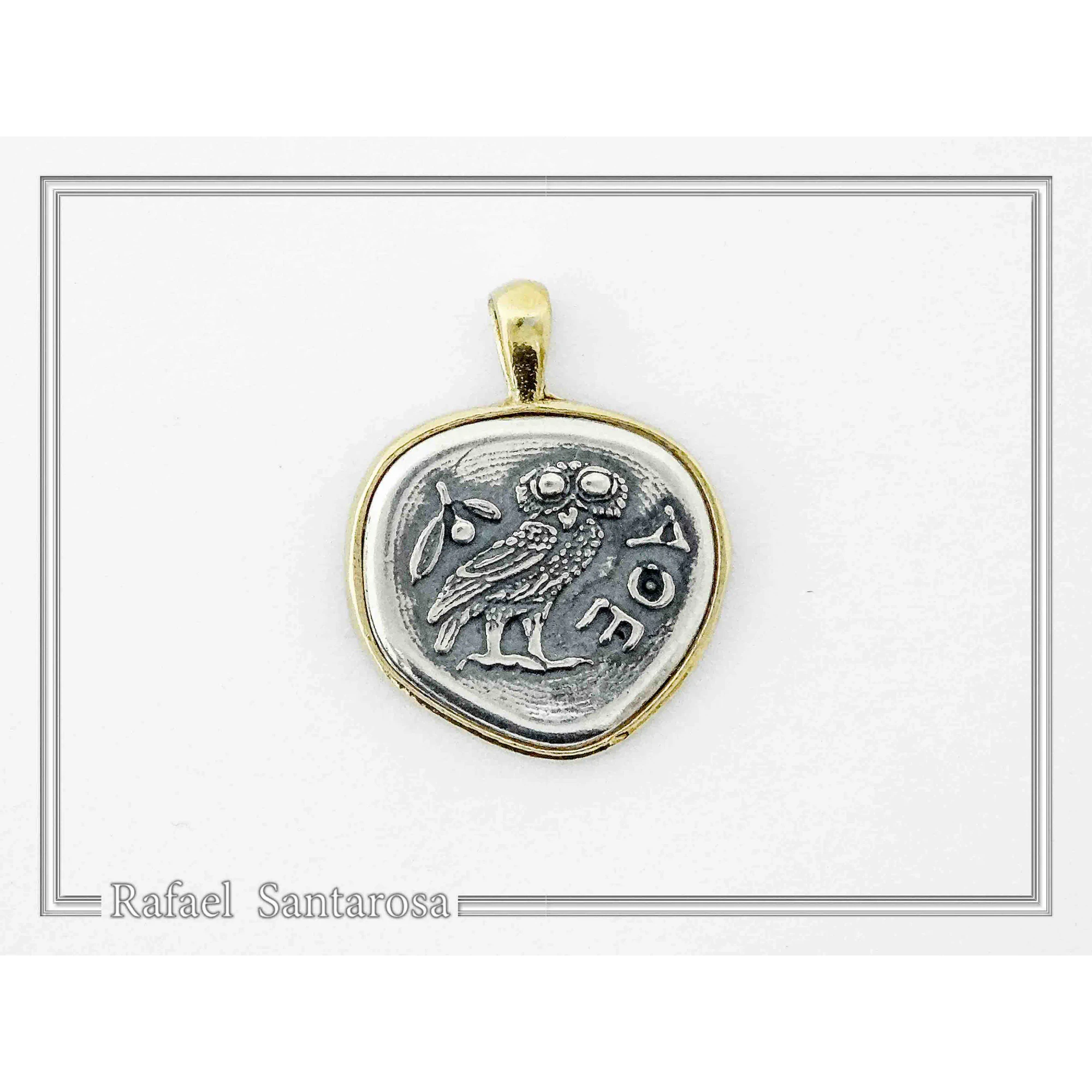 Ancient Greek Owl Coin Necklace, Athena Tetradrachm, Sterling Silver & 18K Gold Filled, Historical Gift — additional product image 9 from Rafael Santarosa Fine Jewelry