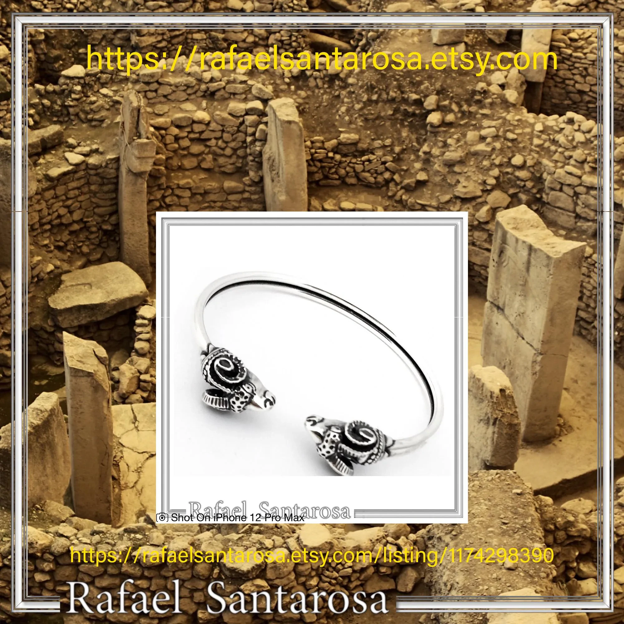 Ram Head Bangle Handmade Sterling Silver: Greek God Pan Symbol, Capricorn zodiac — additional product image 9 from Rafael Santarosa Fine Jewelry