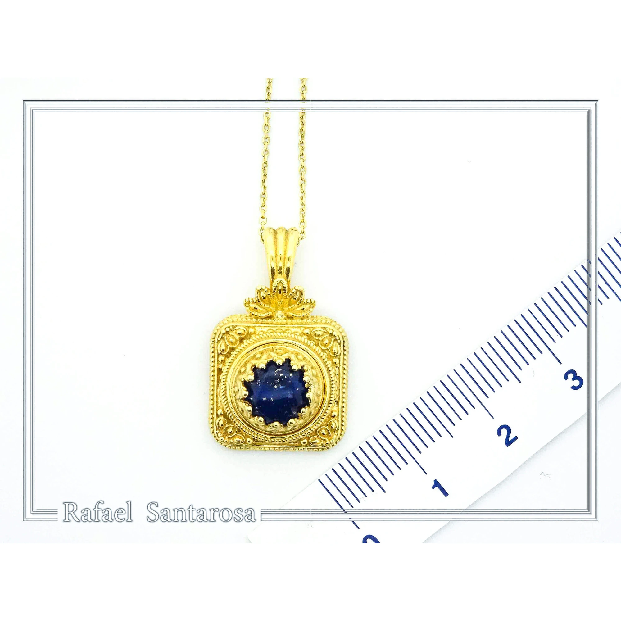 Genuine Lapis Lazuli Byzantine Filigree handmade Pendant: Sterling Silver Gold Filled — additional product image 6 from Rafael Santarosa Fine Jewelry