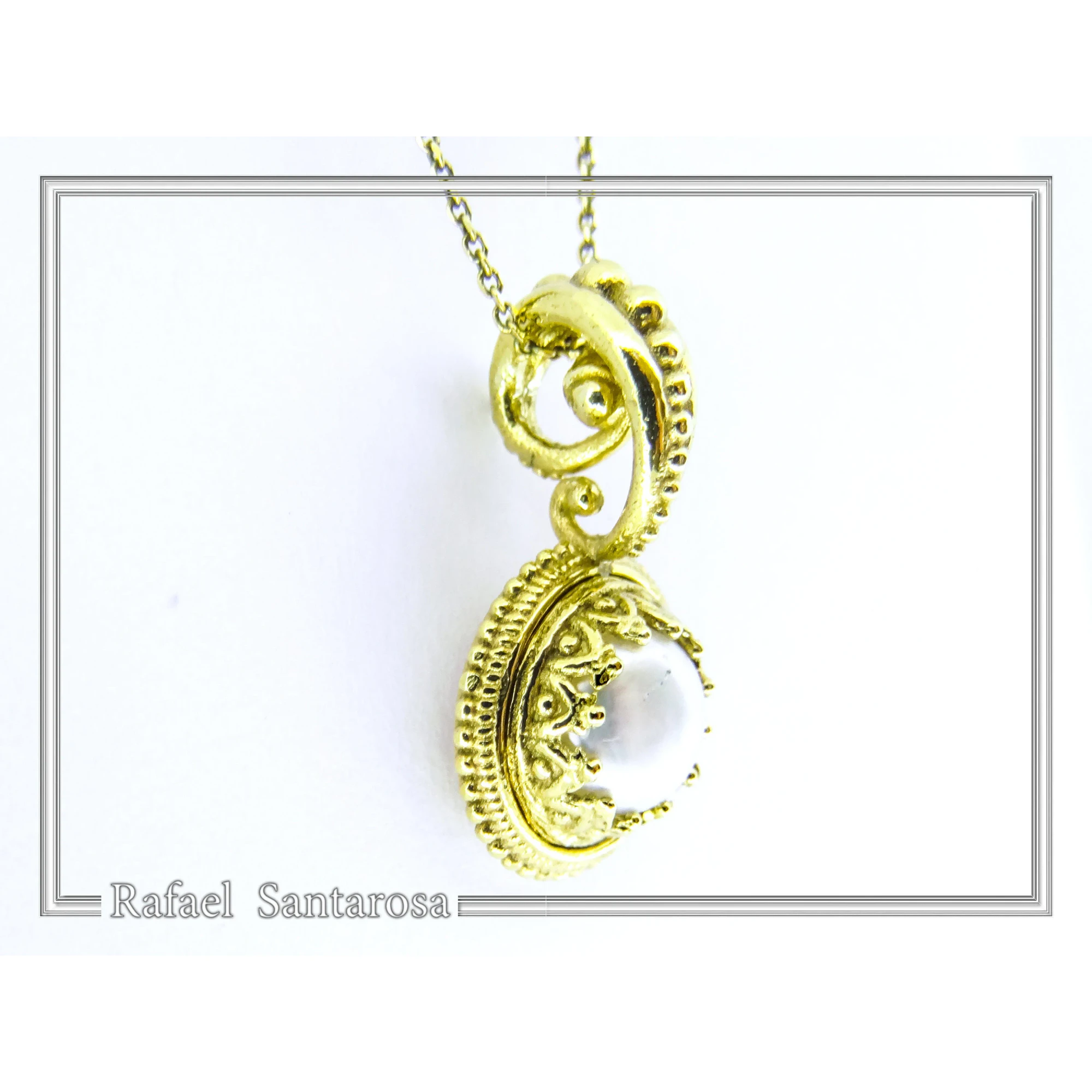 Genuine Lapis Lazuli Greek Filigree Pendant: Sterling Silver 18K Gold Filled Natural Pearl Necklace — additional product image 6 from Rafael Santarosa Fine Jewelry
