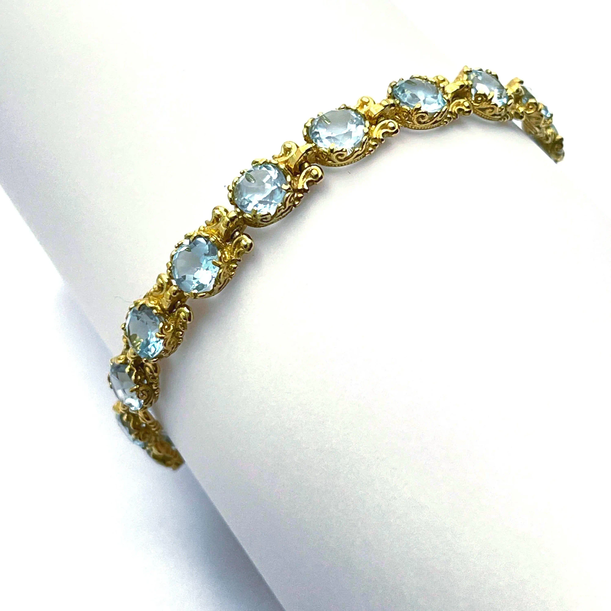 Genuine Brilliant cut Topaz Beaded Tennis Bracelet: 18K Solid Gold Byzantine Filigree Bracelet — additional product image 3 from Rafael Santarosa Fine Jewelry