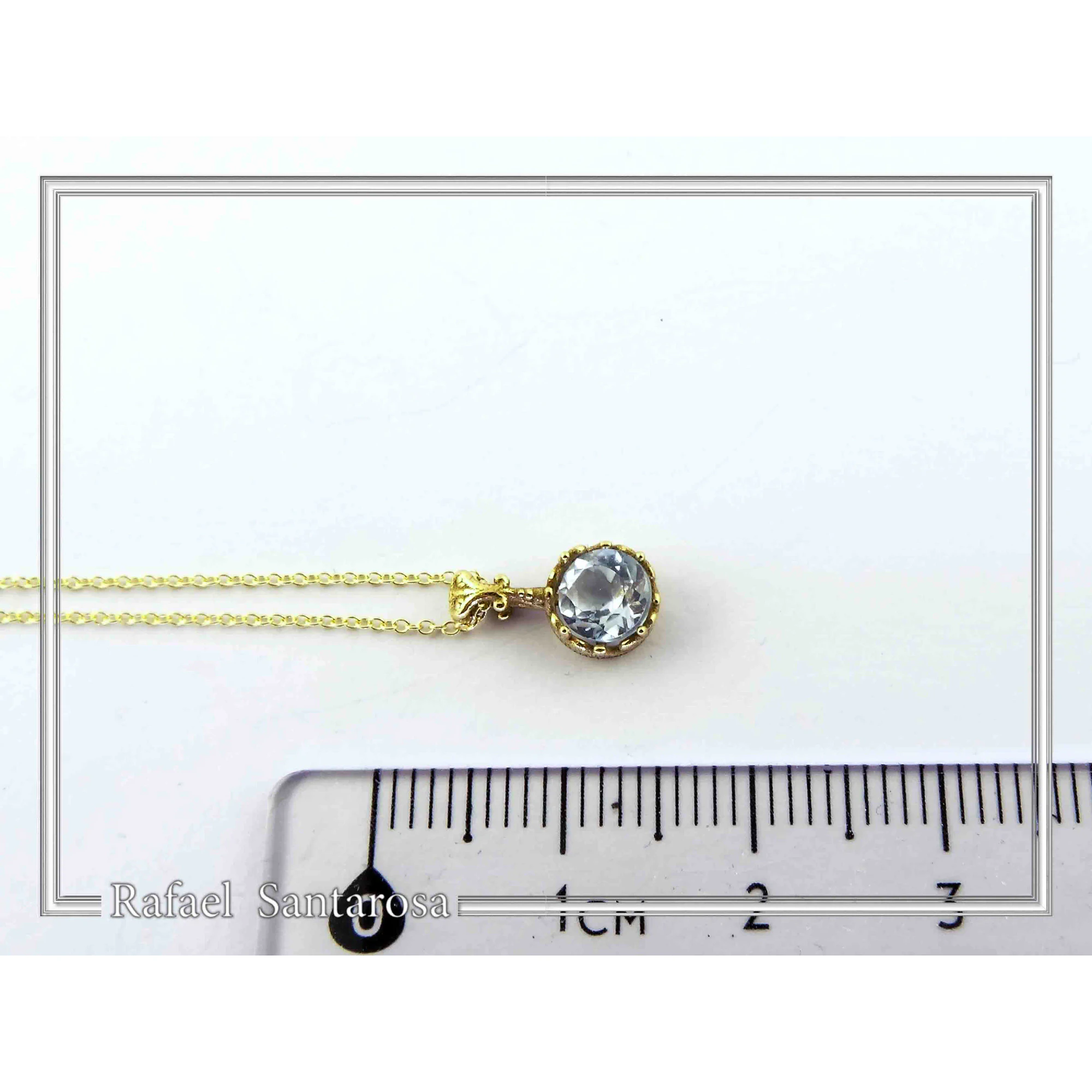 18K solid Gold Filigree delicate Byzantine Pendant: Sky Blue Topaz Filigree Charm — additional product image 7 from Rafael Santarosa Fine Jewelry