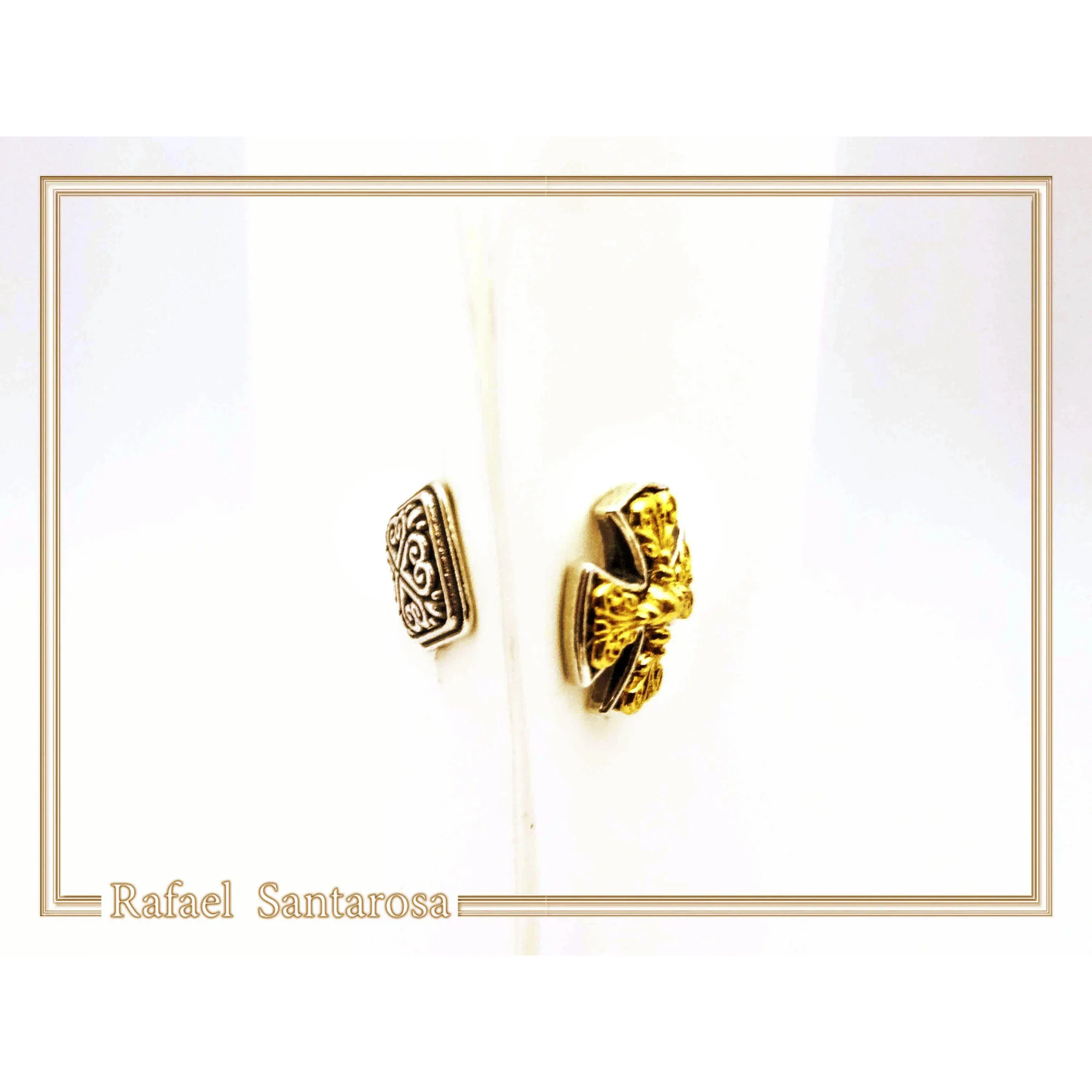Byzantine Religious Cross Cufflinks: Oxidized & 18k Gold Filled Filigree Sterling Silver Christian cufflinks — additional product image 4 from Rafael Santarosa Fine Jewelry