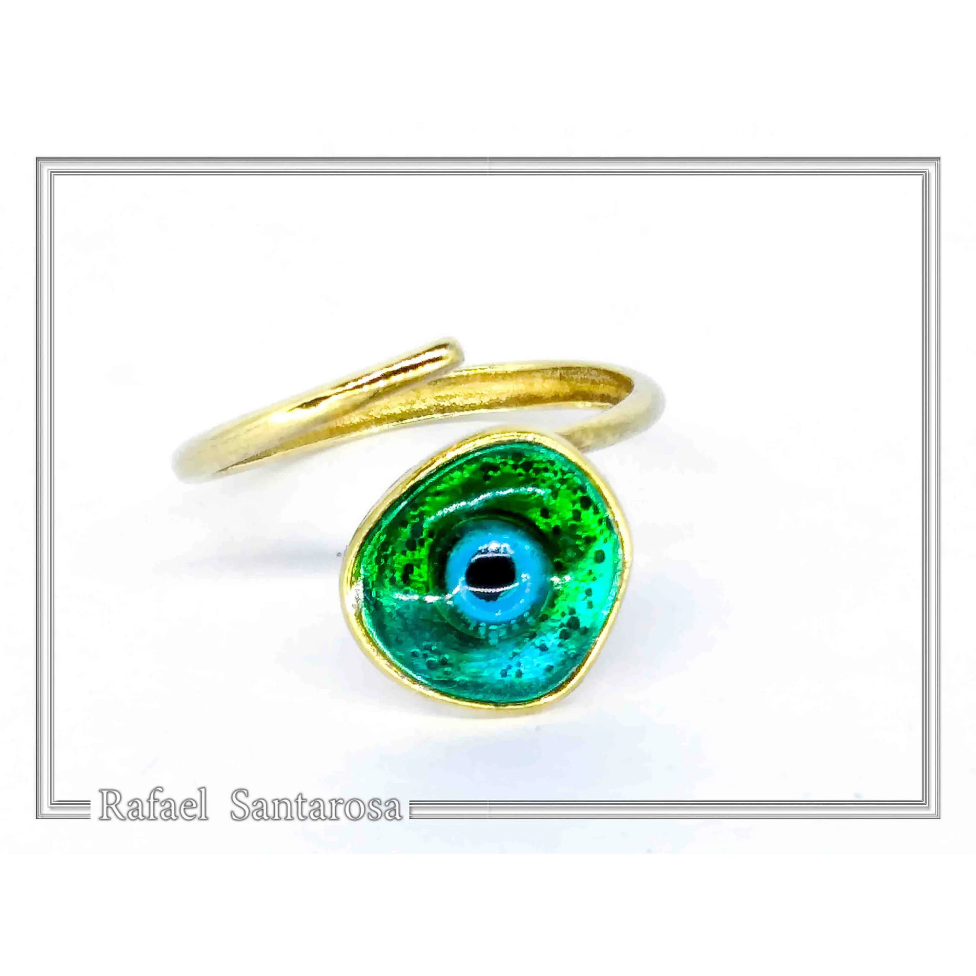 Handmade Enamel Evil Eye Talisman Adjustable Ring: 18k Gold Filled Sterling Silver — additional product image 4 from Rafael Santarosa Fine Jewelry