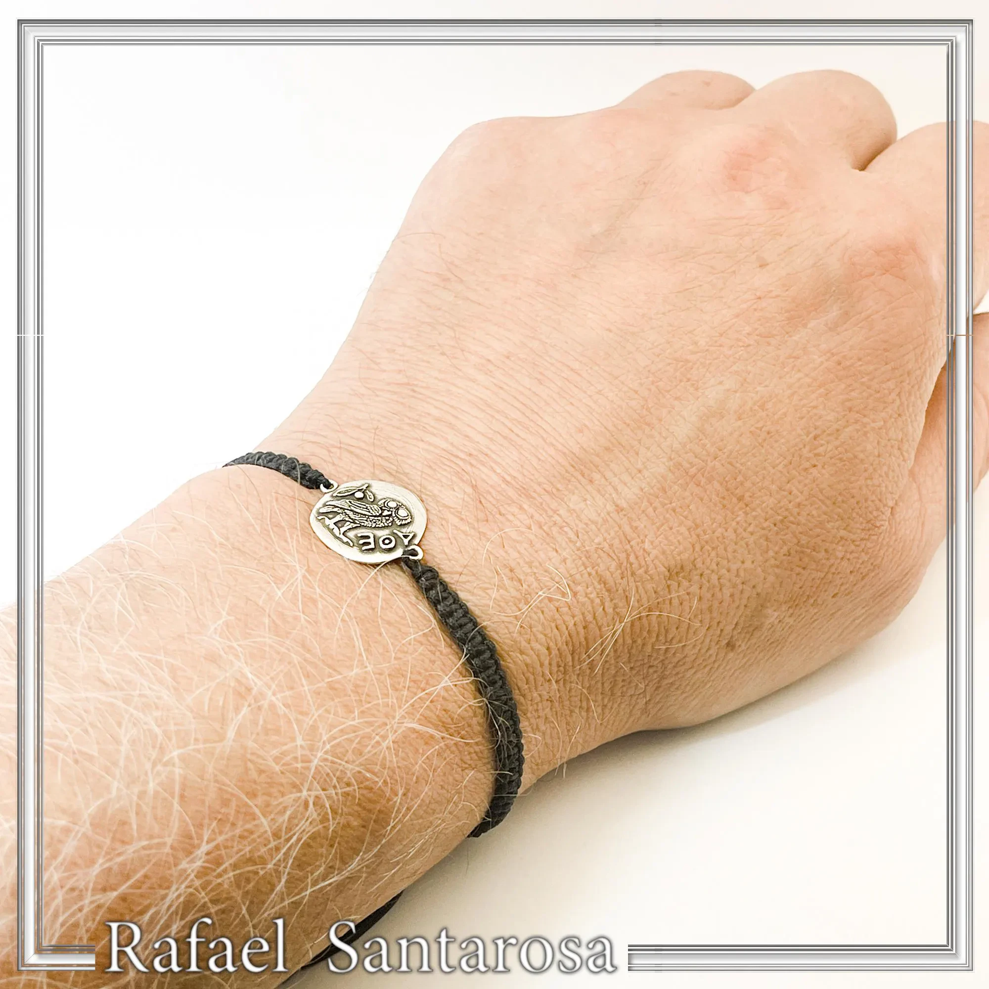 Owl Coin Tetradrachm macrame Oxidized Sterling Silver Bracelet: Greek Museum Jewelry — additional product image 4 from Rafael Santarosa Fine Jewelry