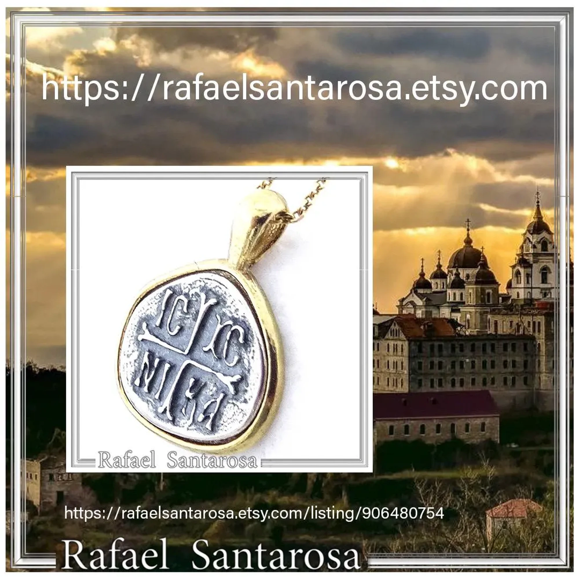 Protection cross coin Jesus Christ Wins necklace Christogram talisman Constantinato pendant oxidized sterling silver. — additional product image 10 from Rafael Santarosa Fine...