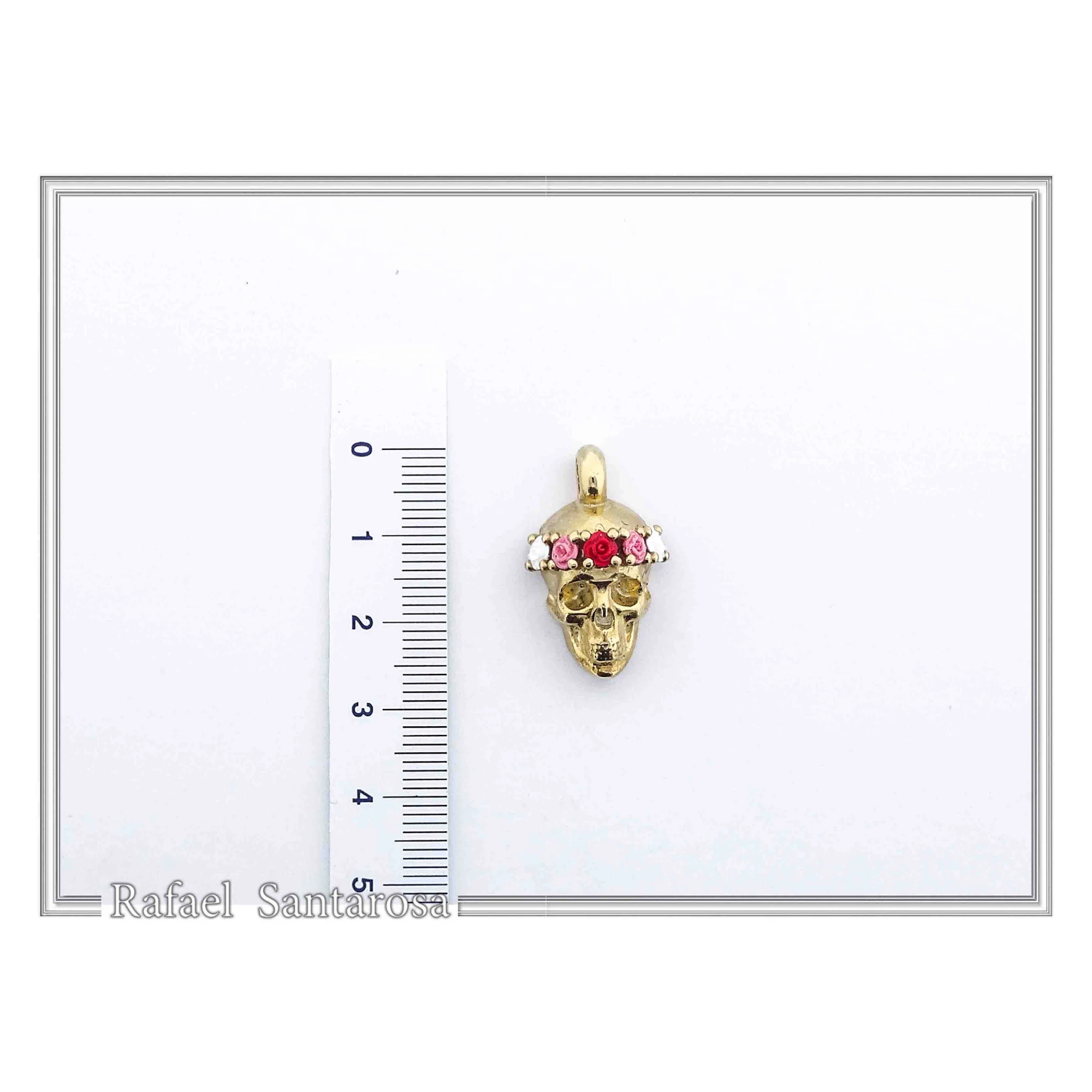 Skull With Rose Flowers Wreath Gothic Necklace: Sterling Silver 18K Gold Filled Pendant — additional product image 5 from Rafael Santarosa Fine Jewelry