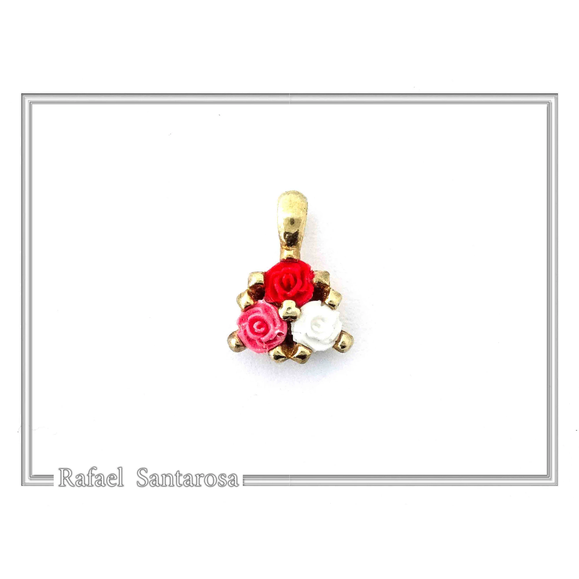 Handmade Rose flowers Pendant Necklace: 18K Gold-Filled Sterling Silver Floral Charm for girls — additional product image 3 from Rafael Santarosa Fine Jewelry