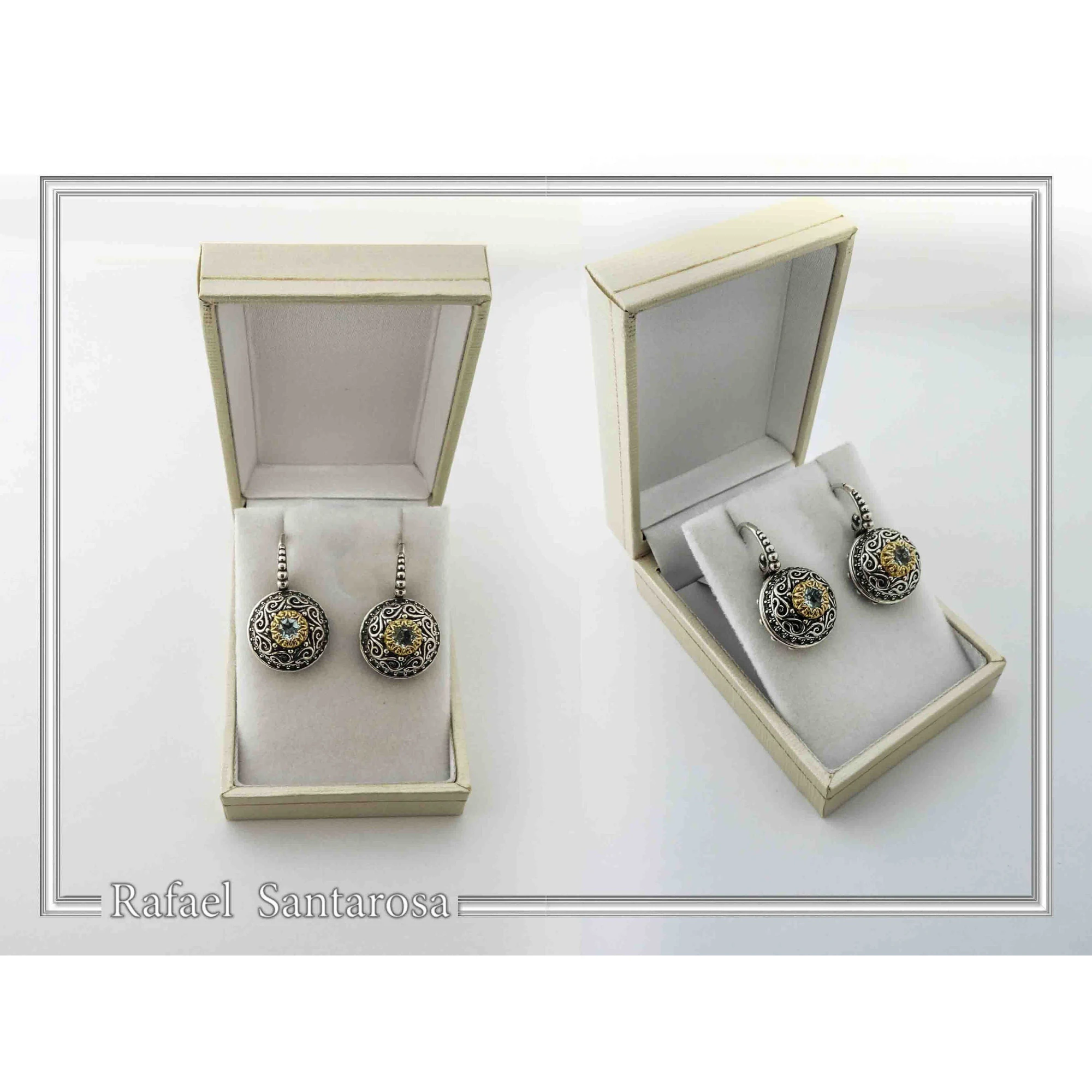 Byzantine Filigree Natural Gem Silver Earrings: Garnet, Topaz, Peridot, Amethyst, Pearl or Lapis — additional product image 9 from Rafael Santarosa Fine Jewelry