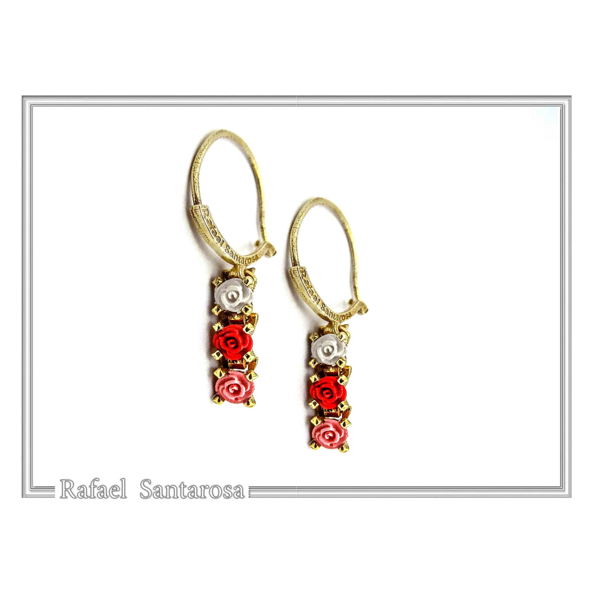 Alabaster Rose Flowers Gems Drop Earrings Romantic Floral Jewelry: 18K Gold Filled Sterling Silver — additional product image 2 from Rafael Santarosa Fine Jewelry