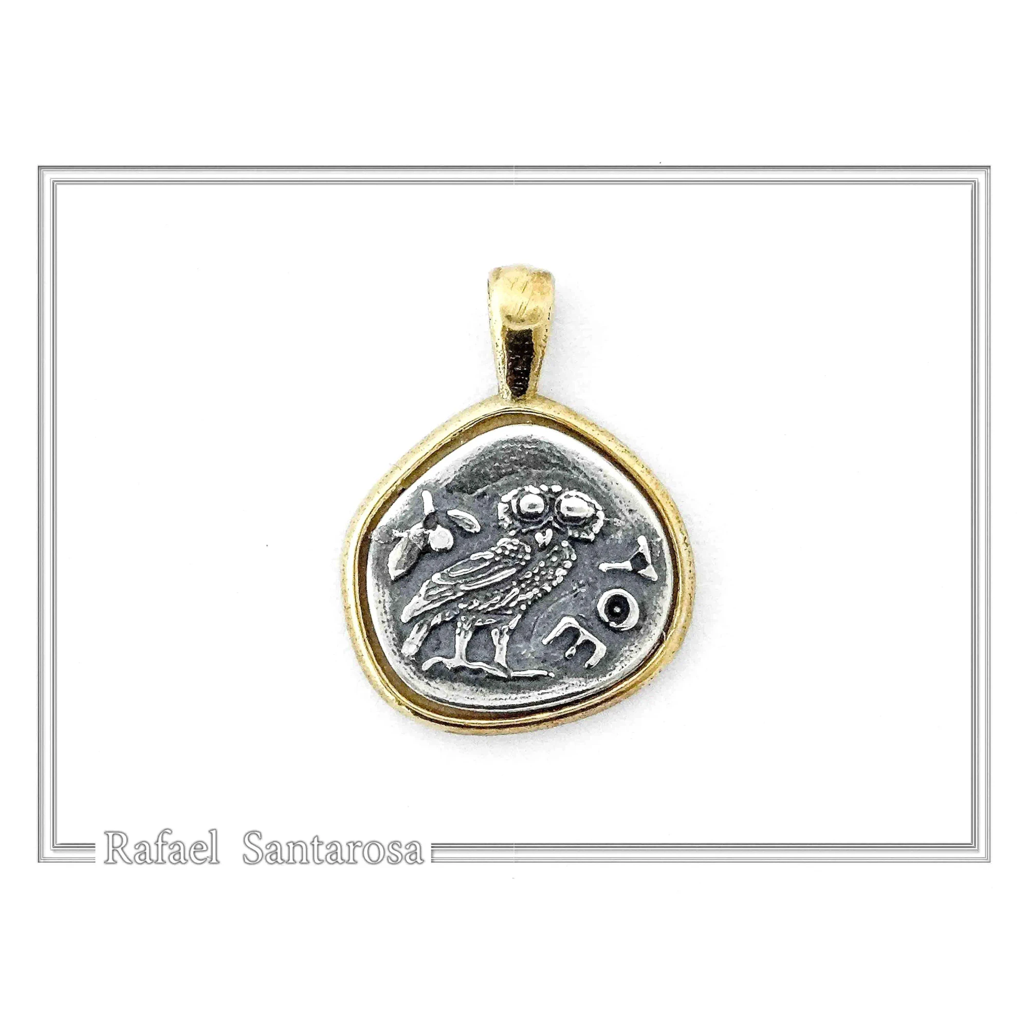 Ancient Greek Owl Coin Necklace, Athena Tetradrachm, Sterling Silver & 18K Gold Filled, Historical Gift — additional product image 2 from Rafael Santarosa Fine Jewelry