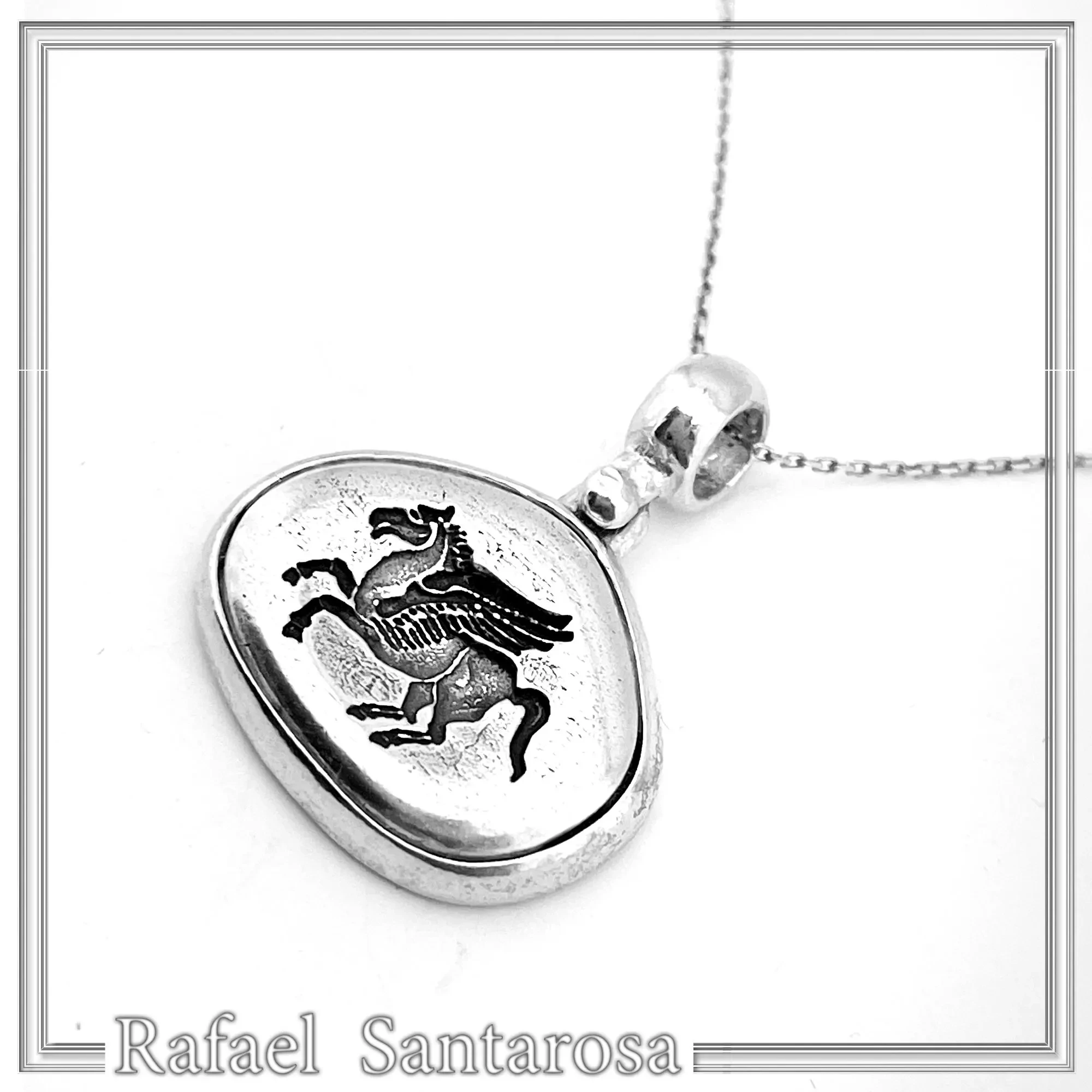 Pegasus Winget Horse seal Pendant: Oxidized Sterling Silver Greek Mythology Necklace — additional product image 6 from Rafael Santarosa Fine Jewelry
