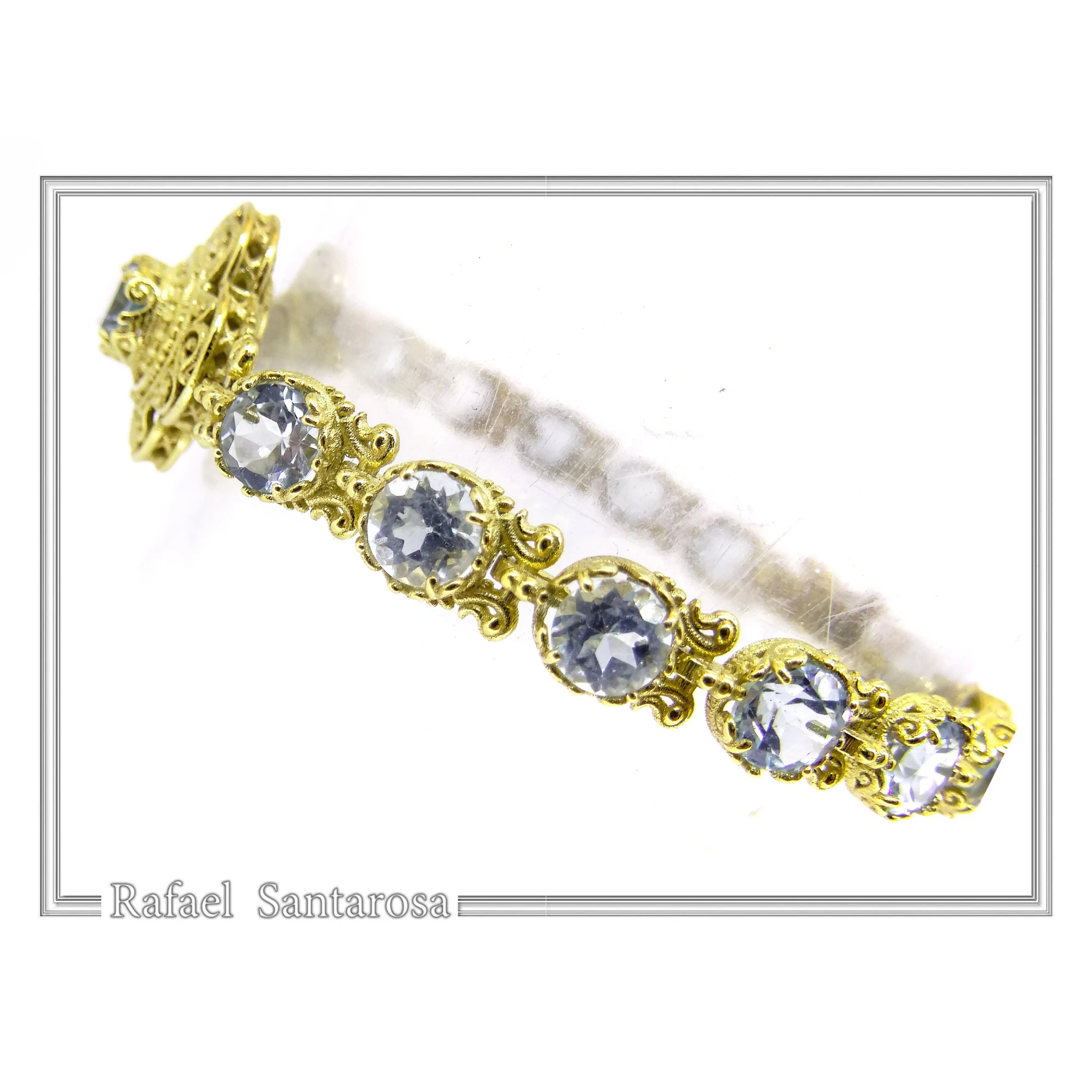 Byzantine Filigree Gemstone Beaded Cross Bracelet: Genuine topaz on 18K Gold Filled silver — additional product image 7 from Rafael Santarosa Fine Jewelry
