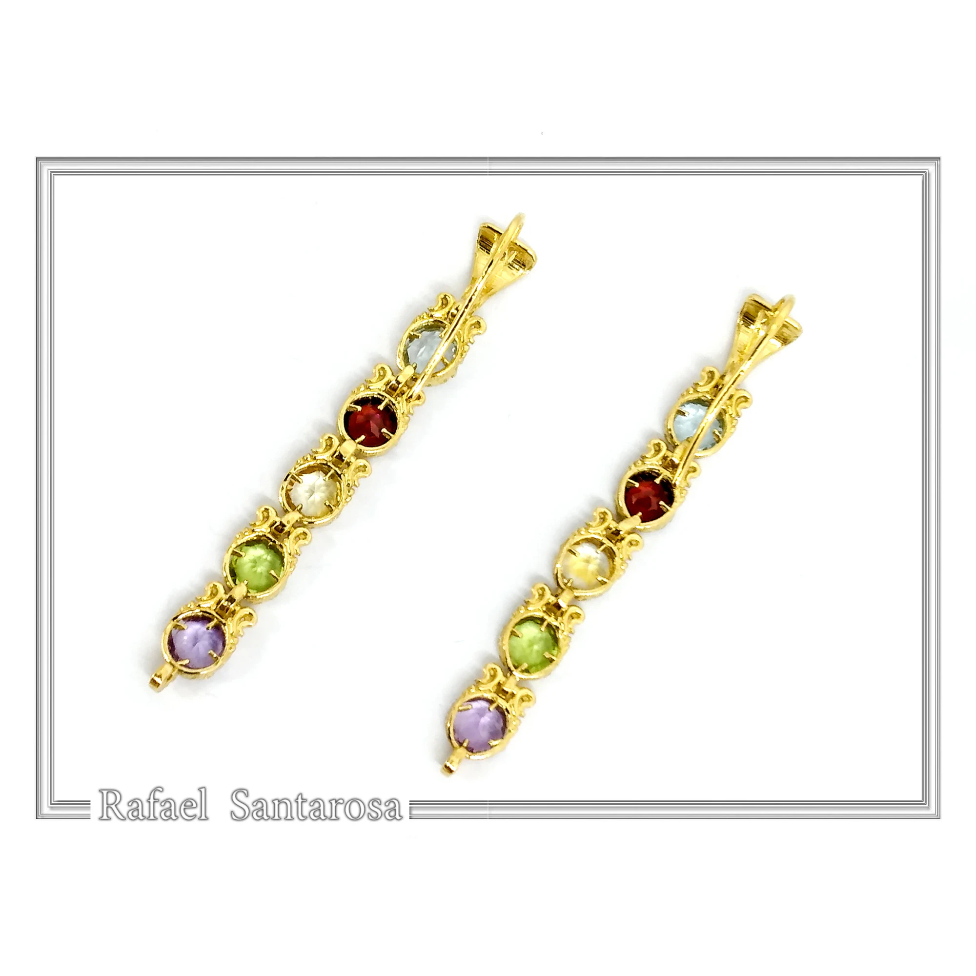 Byzantine Filigree Multi Gemstone Dangle Beaded Earrings: 18k Gold-Filled Sterling Silver — additional product image 7 from Rafael Santarosa Fine Jewelry
