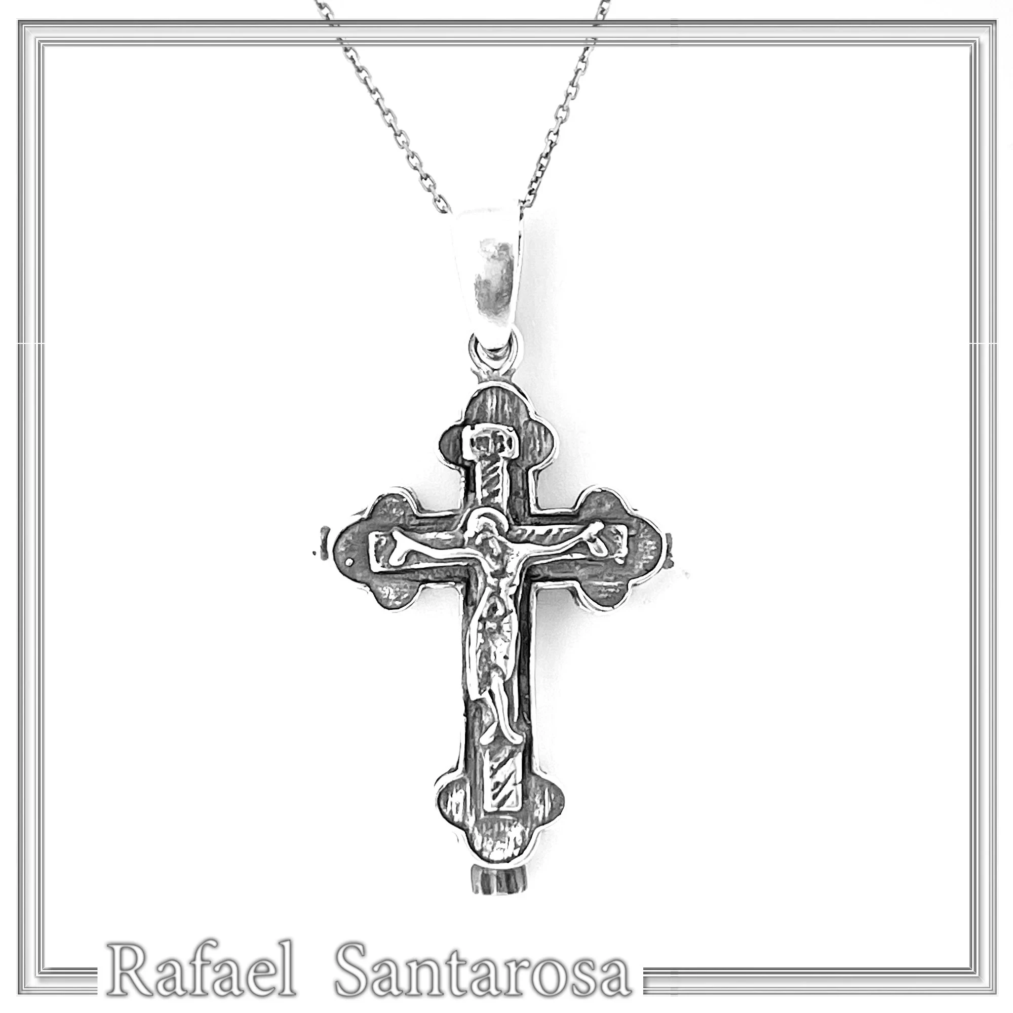 Cross of Jerusalem Reliquary with Jesus Crucifixion: Sterling Silver Byzantine Relic Holder Necklace — additional product image 3 from Rafael Santarosa Fine Jewelry