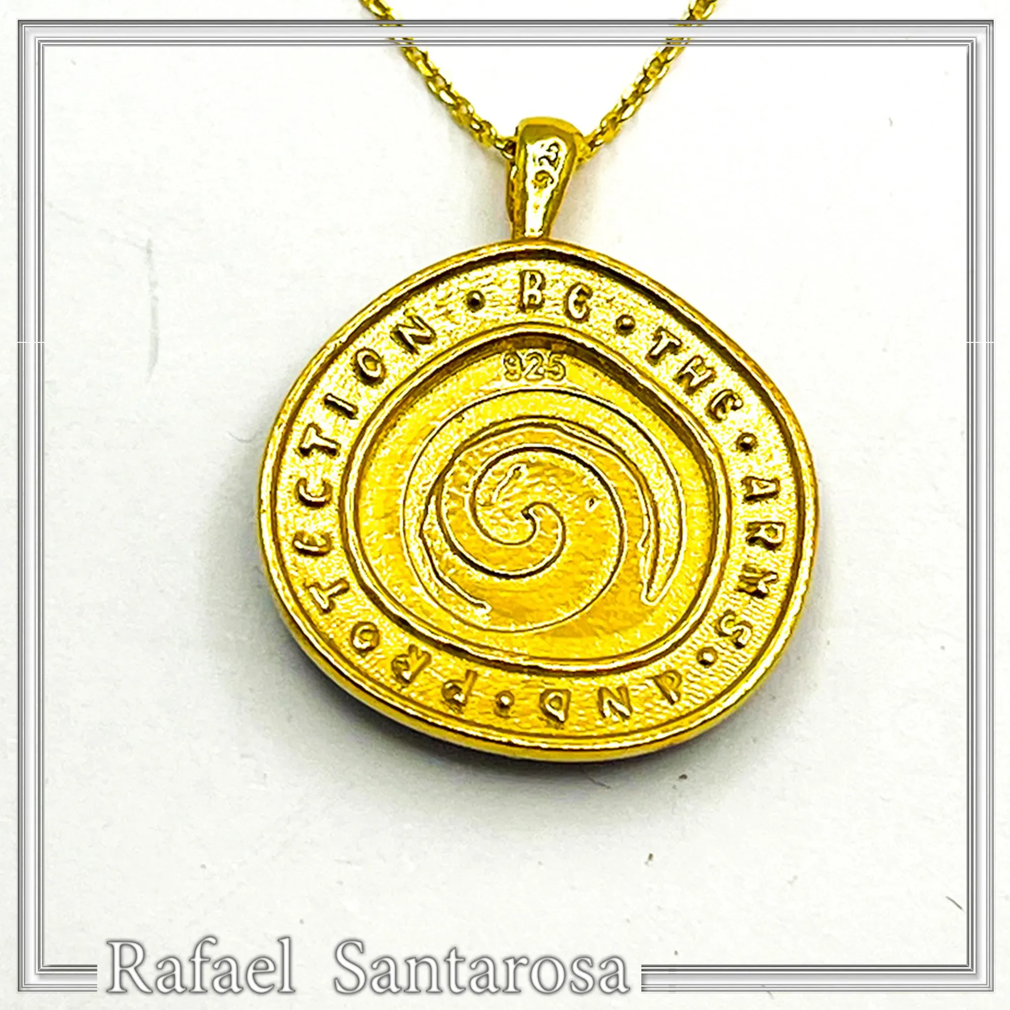 Byzantine Christian Prayer Talisman Necklace: Oxidized Sterling Silver, 18K Gold-Filled, Transparent Blue Enamel — additional product image 9 from Rafael Santarosa Fine Jewelry