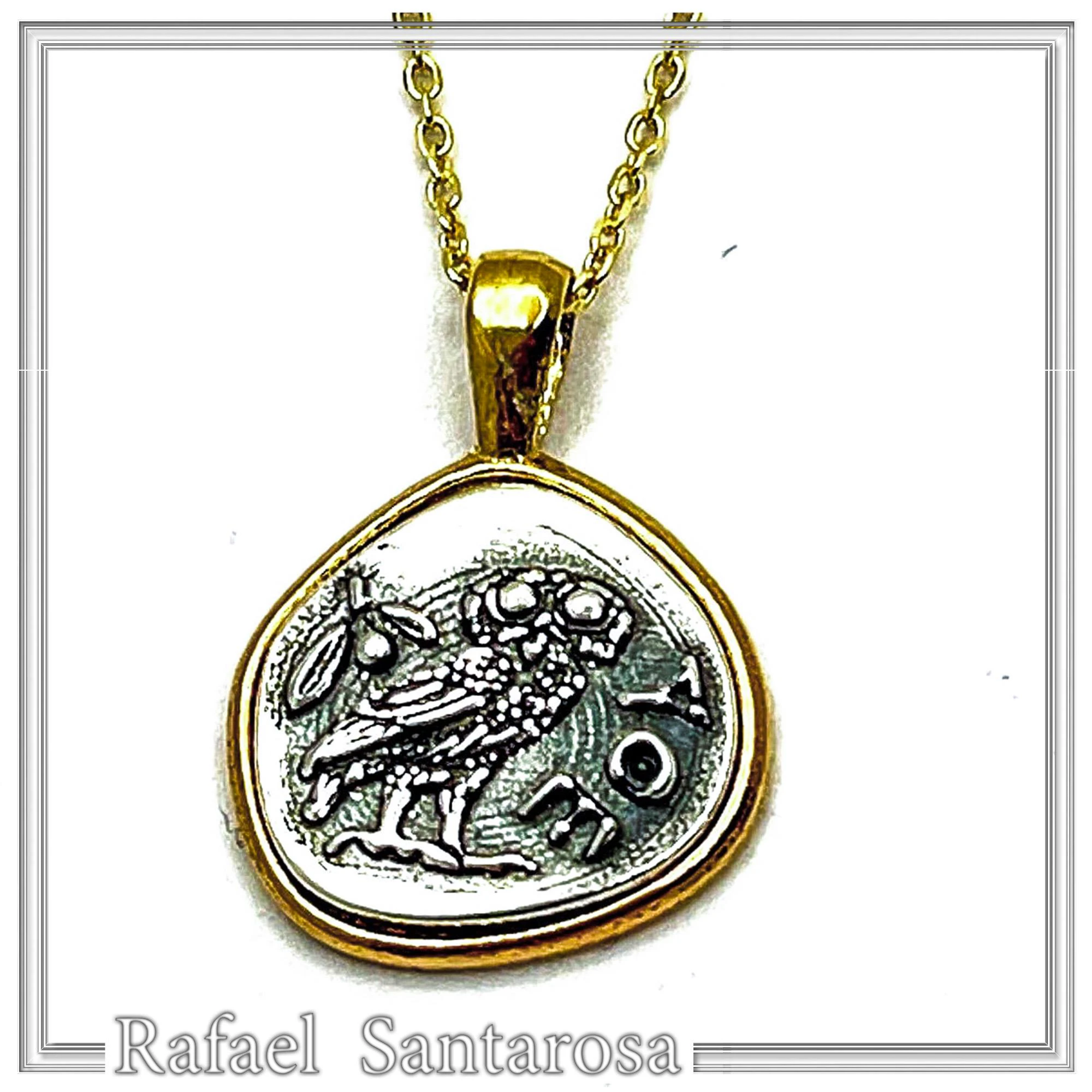 Ancient Greek Owl Coin Necklace, Athena Tetradrachm, Sterling Silver & 18K Gold Filled, Historical Gift — additional product image 8 from Rafael Santarosa Fine Jewelry