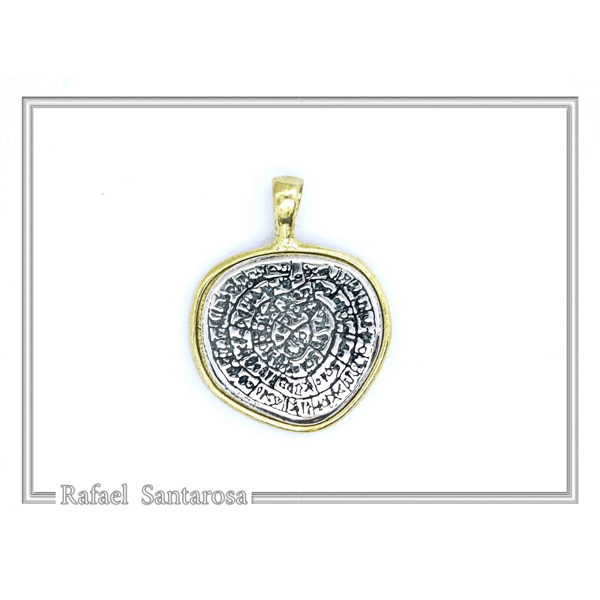 Ancient Greek Calendar Charm Phaistos Disc Pendant: Oxidized Sterling Silver, 18k Gold-Filled, — additional product image 6 from Rafael Santarosa Fine Jewelry