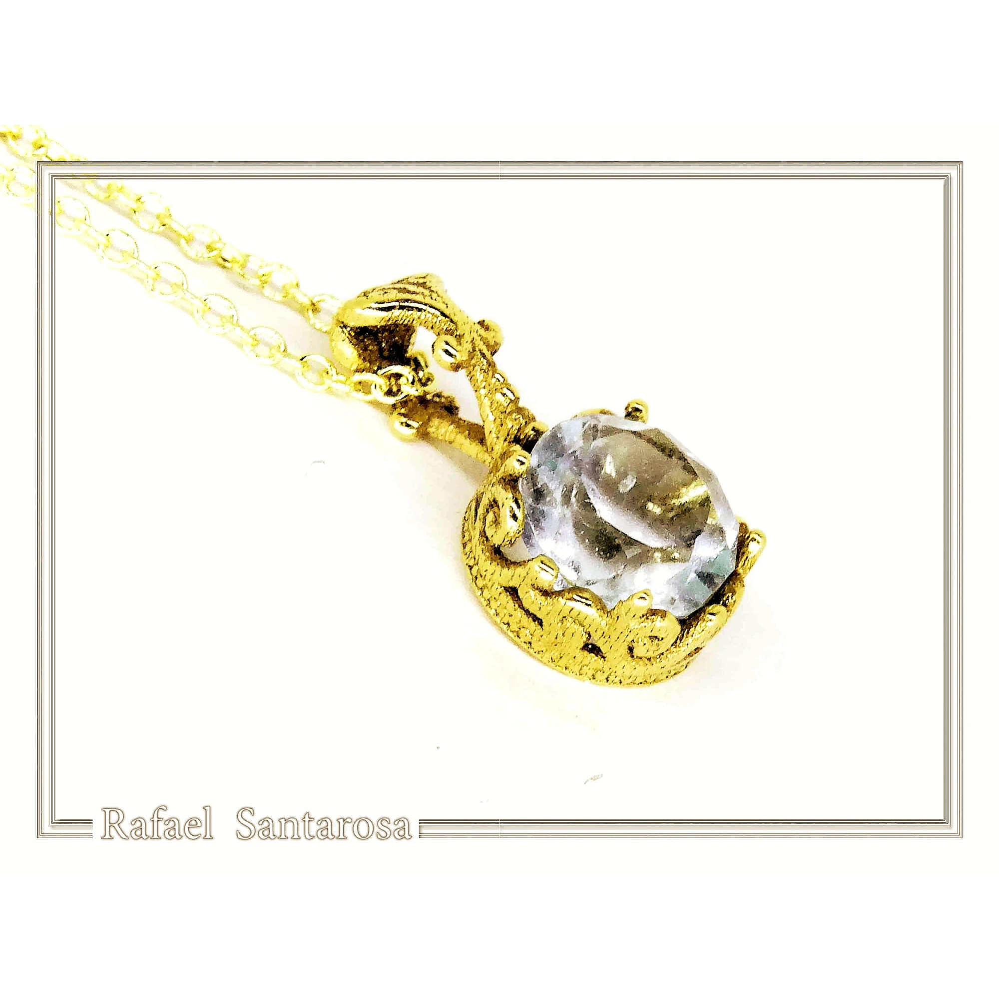 18K solid Gold Filigree delicate Byzantine Pendant: Sky Blue Topaz Filigree Charm — additional product image 5 from Rafael Santarosa Fine Jewelry