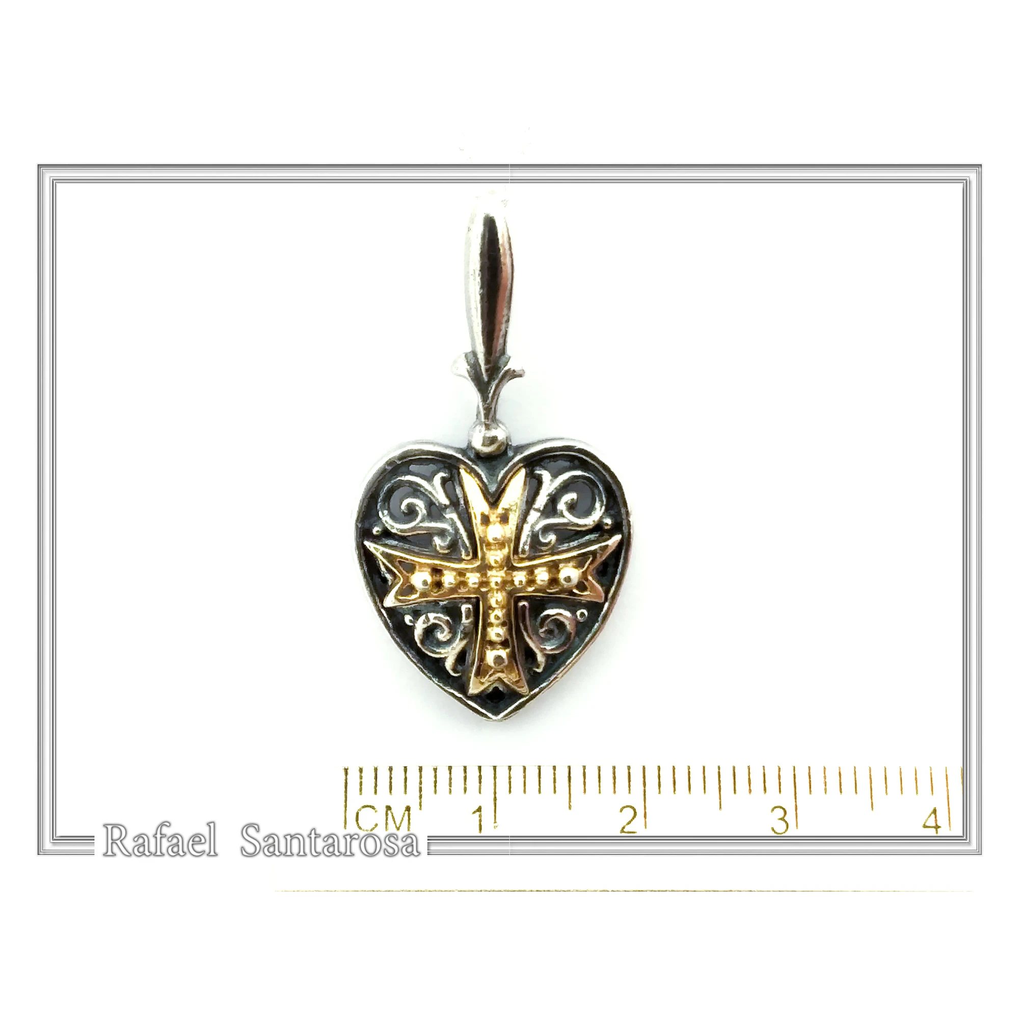 Byzantine Maltese Knights Cross Holy Heart Pendant: Oxidised and 18K Gold Filled Sterling Silver — additional product image 6 from Rafael Santarosa Fine Jewelry