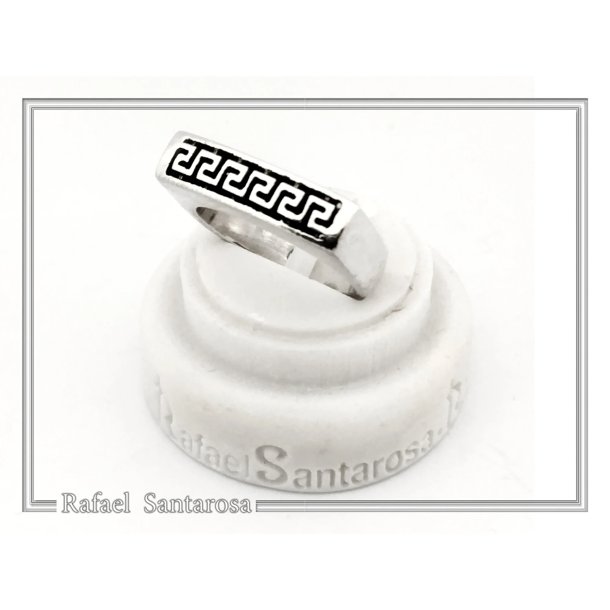 Handmade Greek Key String Meander Design Ring: Oxidized Sterling Silver Elegant Ring — additional product image 6 from Rafael Santarosa Fine Jewelry
