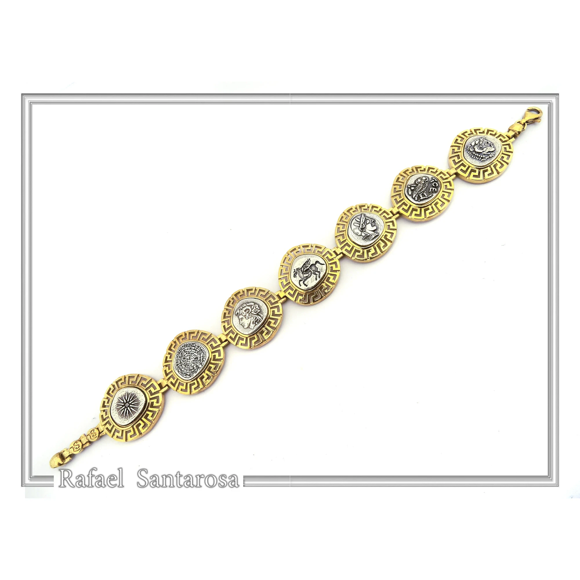 Ancient Greek Coin Greek key Beaded Bracelet: Oxidised and 18K Gold Filled Sterling Silver — additional product image 5 from Rafael Santarosa Fine Jewelry