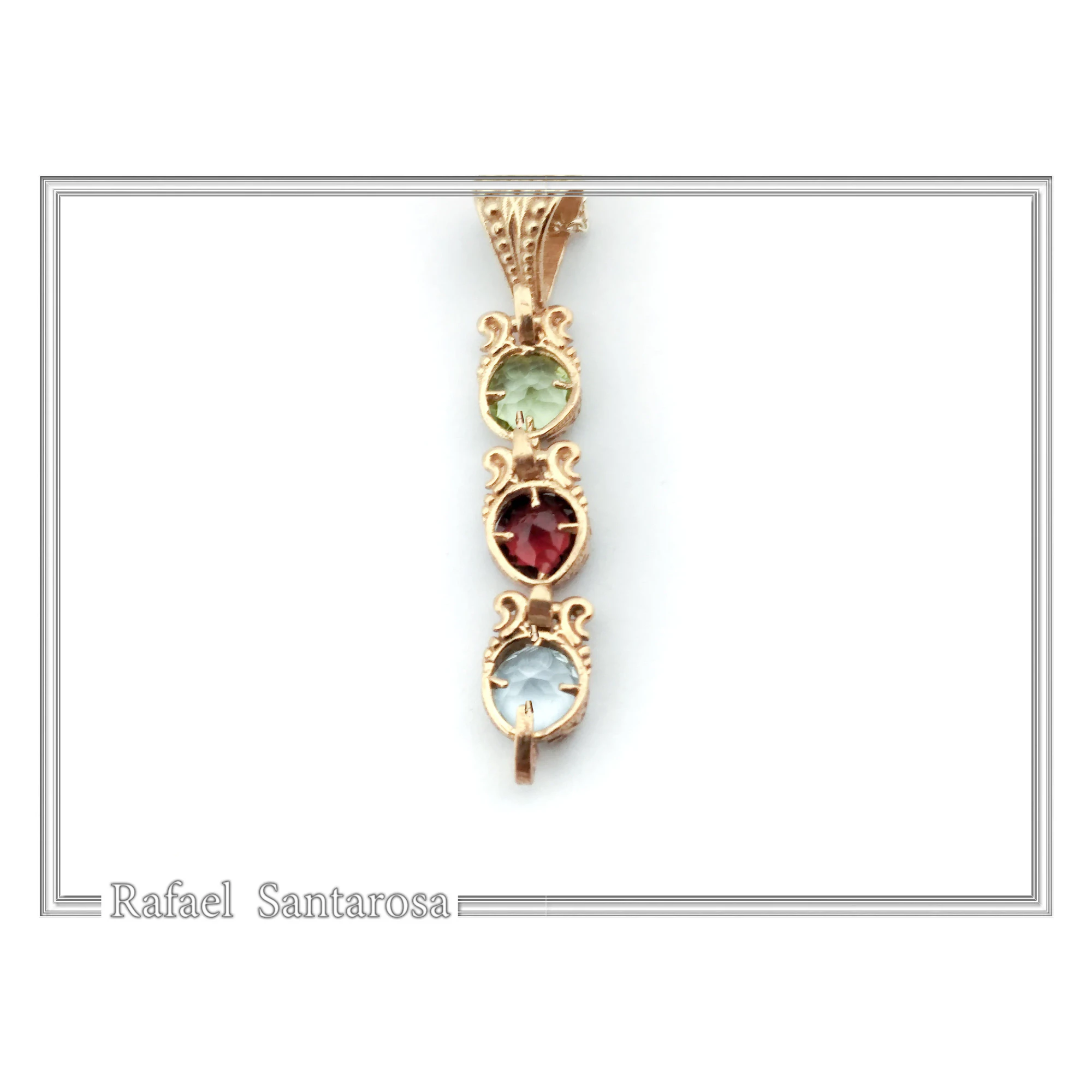 Filigree Natural Gemstones Pendant with Byzantine ornaments on bezel: 18K Gold-Filled Sterling Silver — additional product image 7 from Rafael Santarosa Fine Jewelry