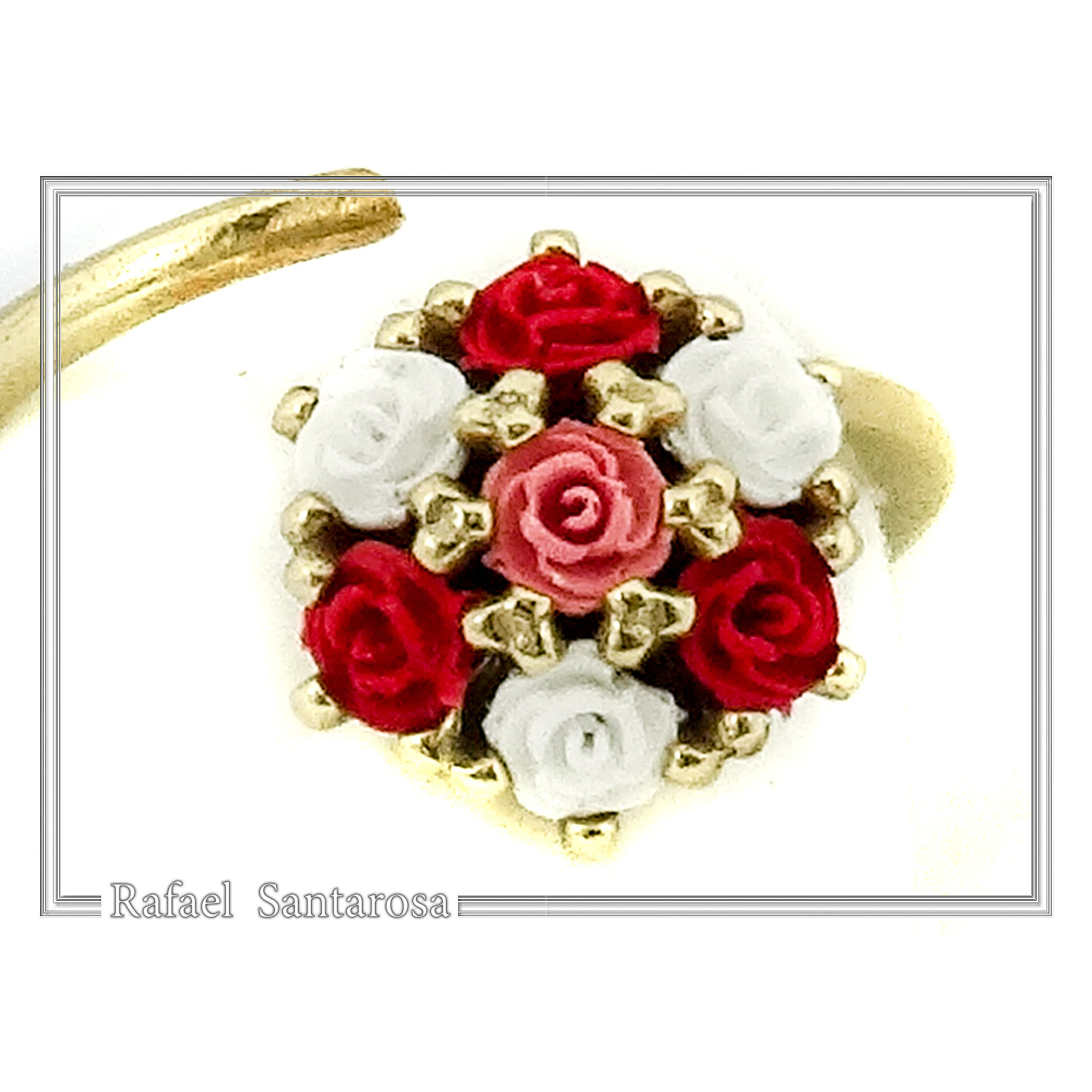 Red & White Roses Alabaster Gems Bouquet Adjustable Floral Statement Ring: 18k Gold Filled Silver — additional product image 3 from Rafael Santarosa Fine Jewelry