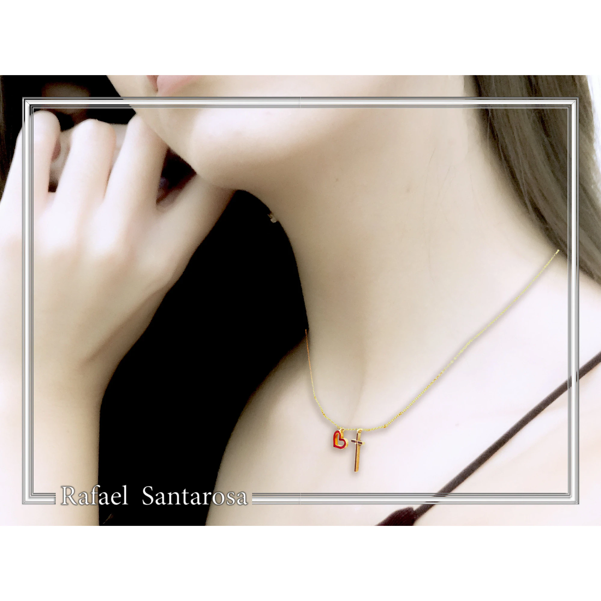 I Love Jesus Cross & Heart Minimalistic Necklace: Red Enamel, Sterling Silver 18K Gold Filled — additional product image 2 from Rafael Santarosa Fine Jewelry