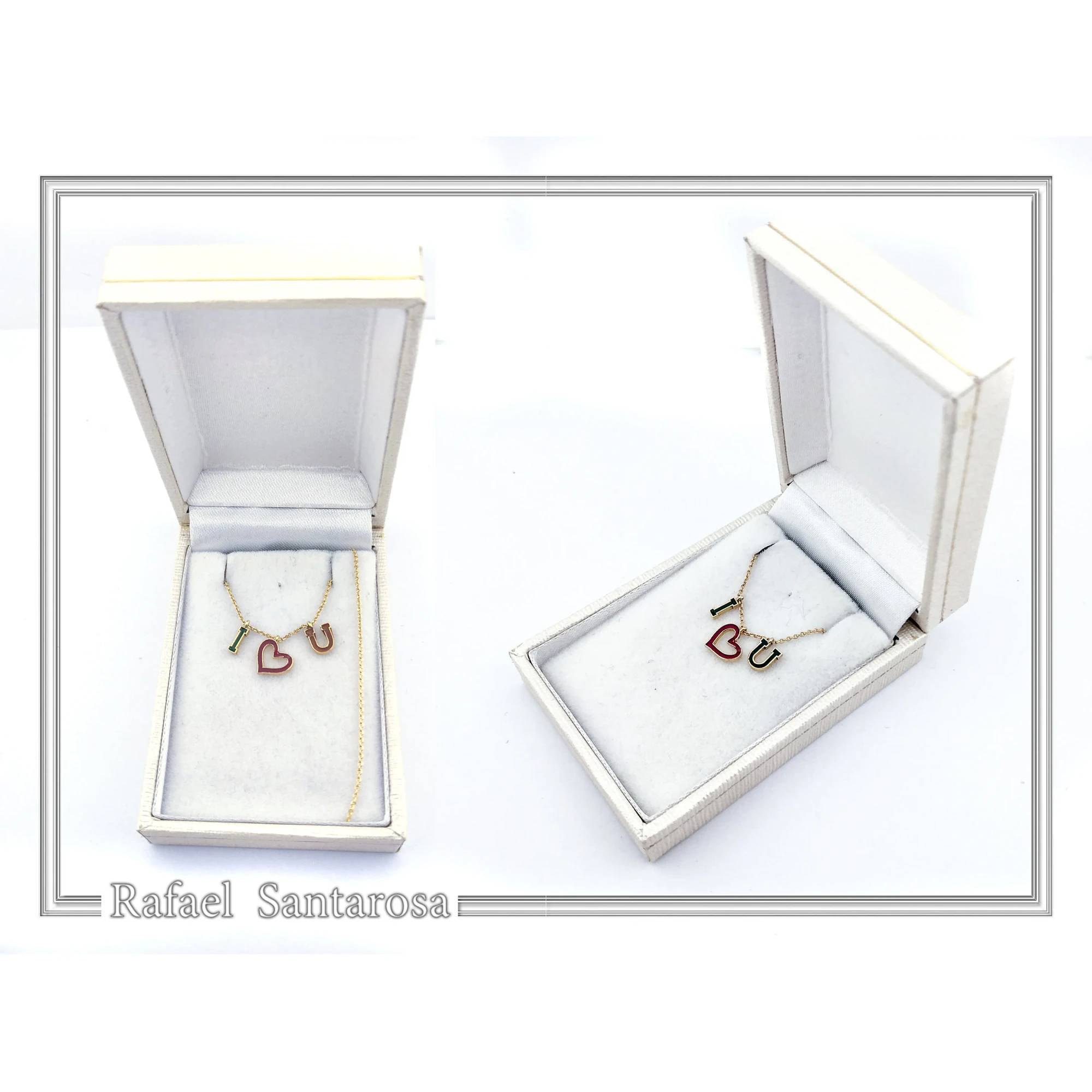 Personalized "I Love You" Red Heart Necklace: Sterling Silver 18K Gold Filled, Red Enamel — additional product image 9 from Rafael Santarosa Fine Jewelry
