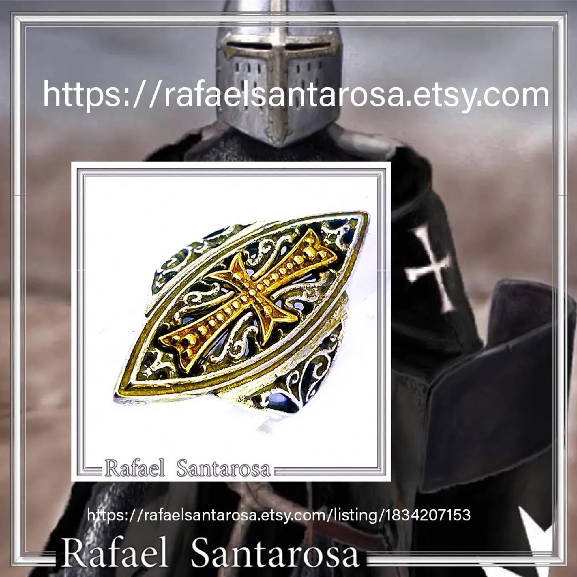 Medieval St John Knights Maltese Cross Ring: Oxidized & 18K Gold-Filled Sterling Silver Ring — additional product image 10 from Rafael Santarosa Fine Jewelry