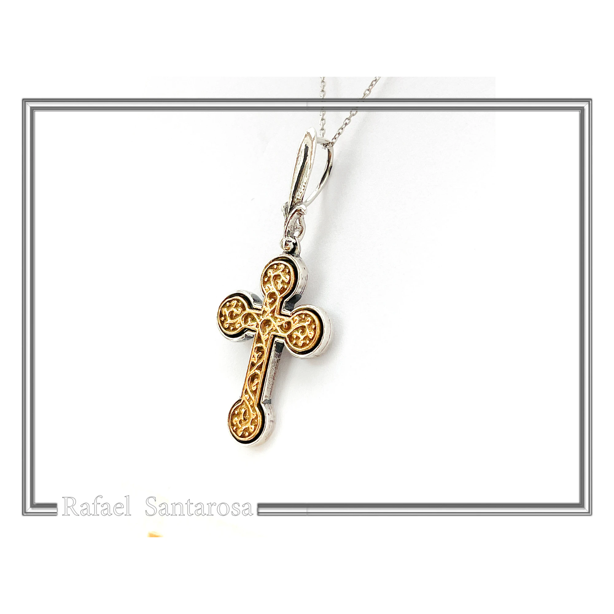 Byzantine Cross of simplicity, Holy Mount Inspired: 18k Gold Filled & Oxidized Sterling Silver — additional product image 4 from Rafael Santarosa Fine Jewelry