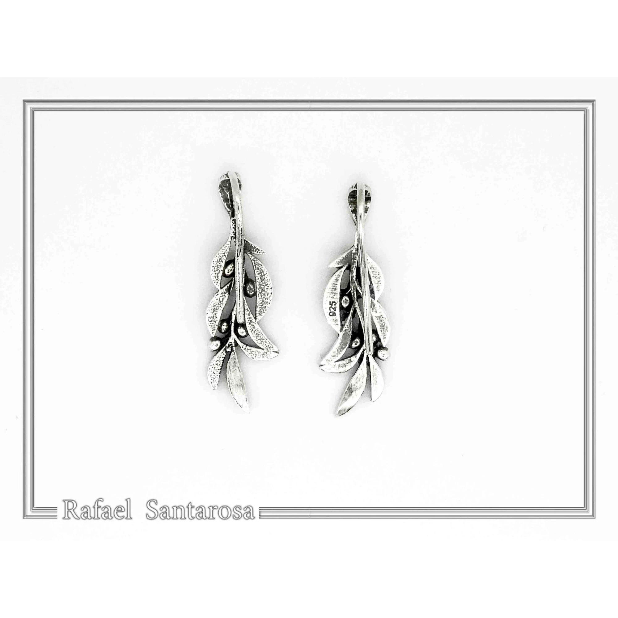 Olive Leaf Branch Drop Earrings Greek Mythology Peace Symbol: Oxidized Sterling Silver — additional product image 7 from Rafael Santarosa Fine Jewelry