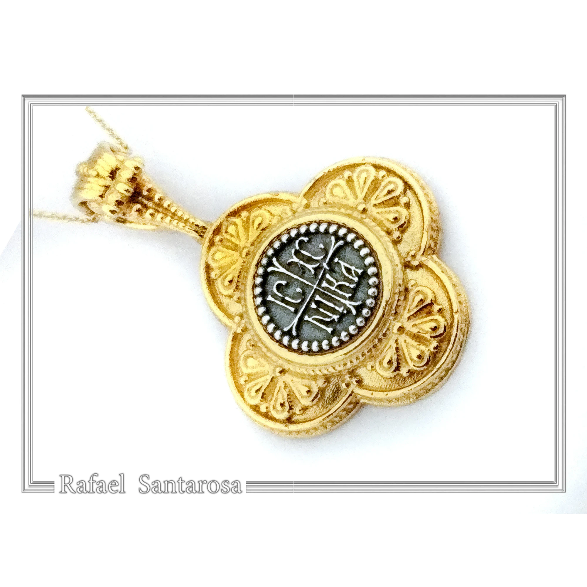 ICXC NIKA Cross Prayer Talisman Pendant: Byzantine Constantinato Gold Filled & Oxidized Sterling Silver — additional product image 6 from Rafael Santarosa Fine Jewelry