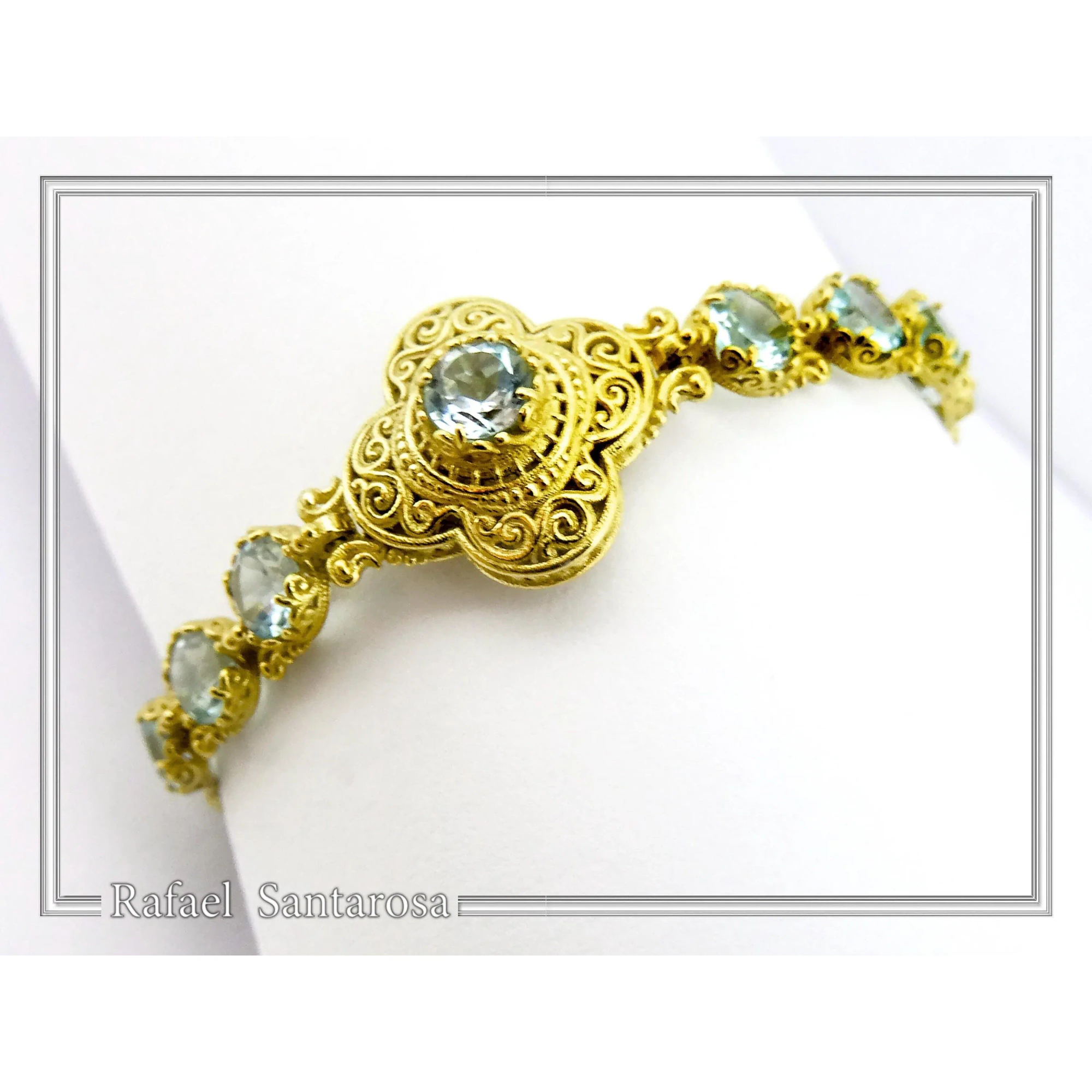 Byzantine Filigree Gemstone Beaded Cross Bracelet: Genuine topaz on 18K Gold Filled silver — additional product image 5 from Rafael Santarosa Fine Jewelry