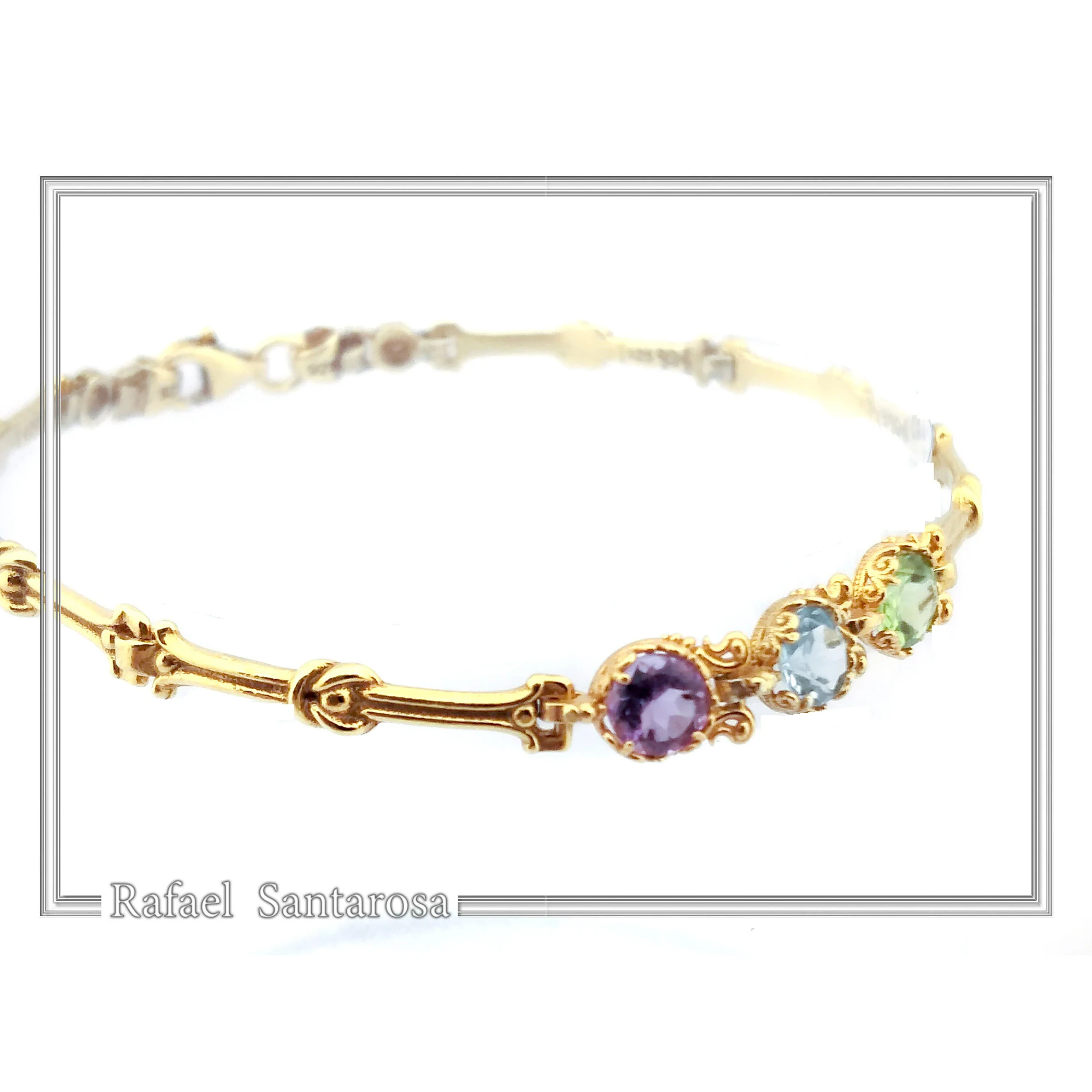 18K Solid Gold Amethyst, Topaz, Peridot, Garnet, Citrine Genuine Gemstone Beaded Bracelet — additional product image 6 from Rafael Santarosa Fine Jewelry