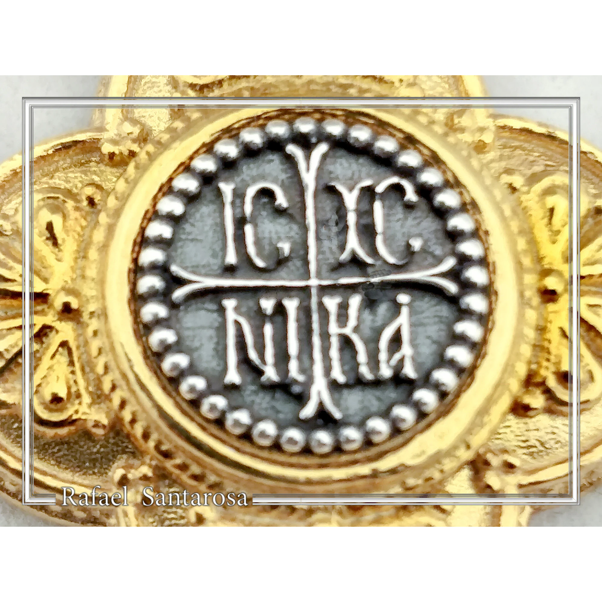 ICXC NIKA Cross Prayer Talisman Pendant: Byzantine Constantinato Gold Filled & Oxidized Sterling Silver — additional product image 4 from Rafael Santarosa Fine Jewelry