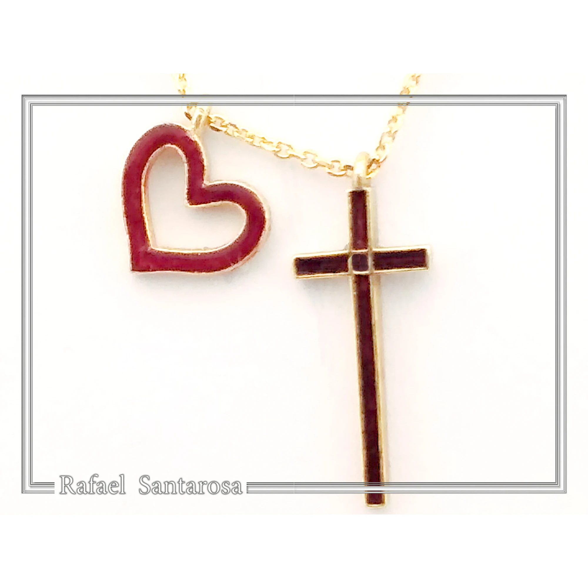 I Love Jesus Cross & Heart Minimalistic Necklace: Red Enamel, Sterling Silver 18K Gold Filled — additional product image 7 from Rafael Santarosa Fine Jewelry