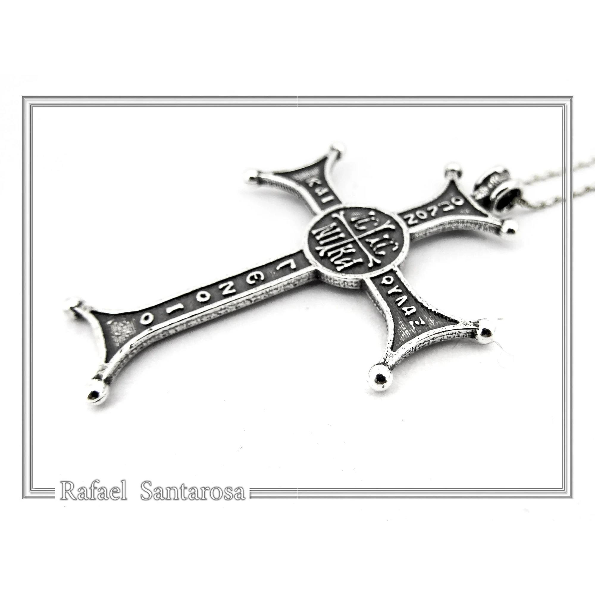 Christian Prayer Engraved Byzantine IC XC NIKA Cross Talisman "Be My Arms and Protection" — additional product image 2 from Rafael Santarosa Fine Jewelry