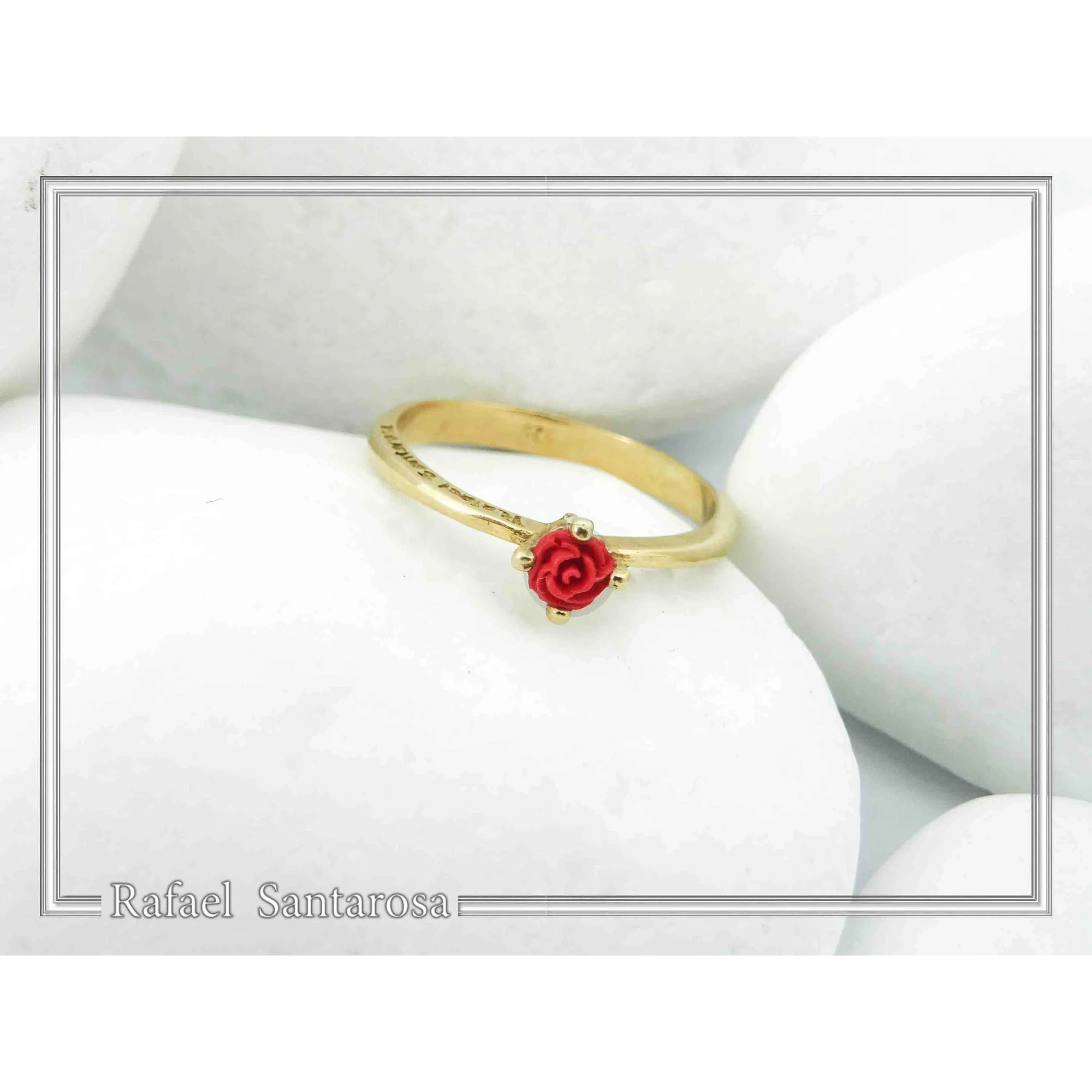 Alabaster Rose Shaped Gem Handmade Statement Ring: Love Symbol 18k Gold-Filled Sterling Silver — additional product image 4 from Rafael Santarosa Fine Jewelry