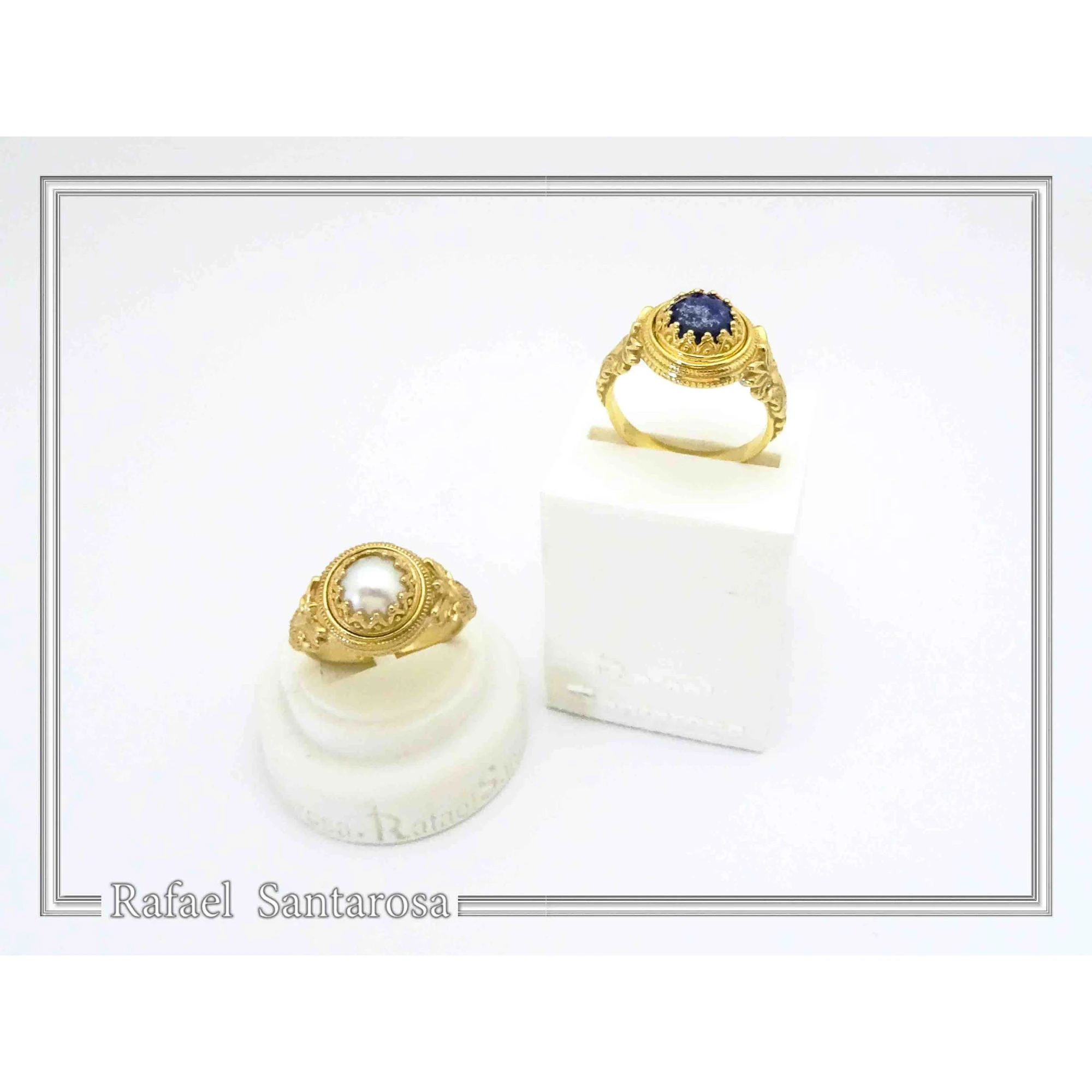 Natural Lapis Lazuli Greek Museum Ring: Handmade Filigree antefix 18K Gold-Filled Sterling Silver — additional product image 7 from Rafael Santarosa Fine Jewelry