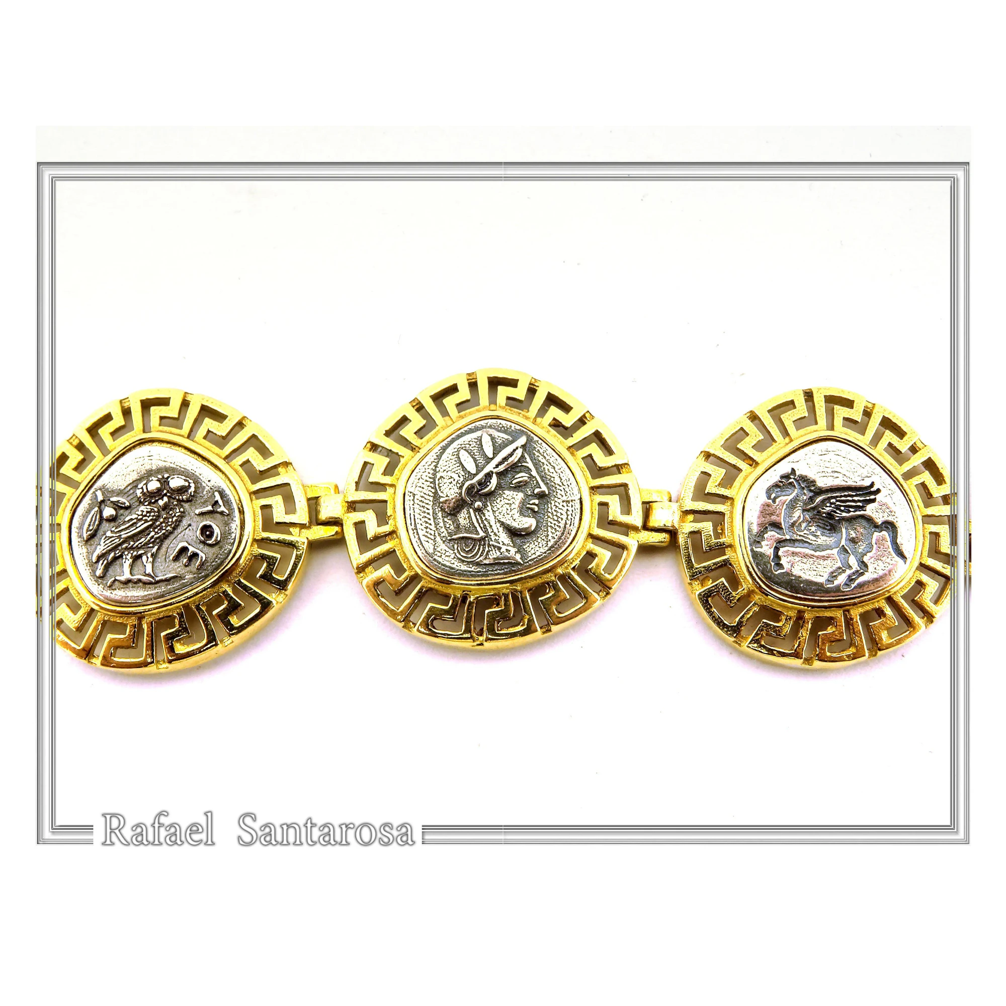 Ancient Greek Coin Greek key Beaded Bracelet: Oxidised and 18K Gold Filled Sterling Silver — additional product image 2 from Rafael Santarosa Fine Jewelry