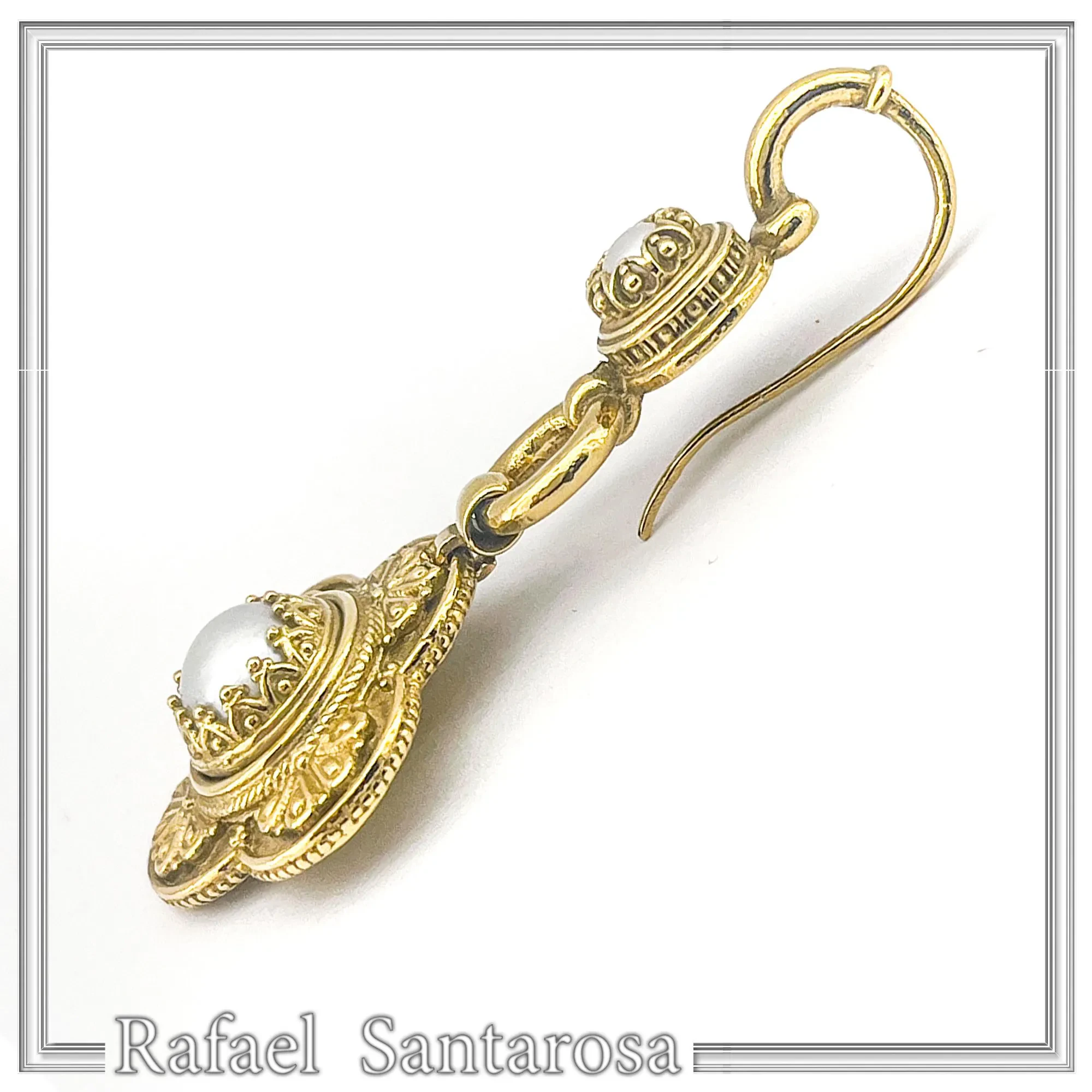 Byzantine Cross Filigree Dangle Earrings: Natural Pearl 18k Gold-Filled sterling silver — additional product image 7 from Rafael Santarosa Fine Jewelry