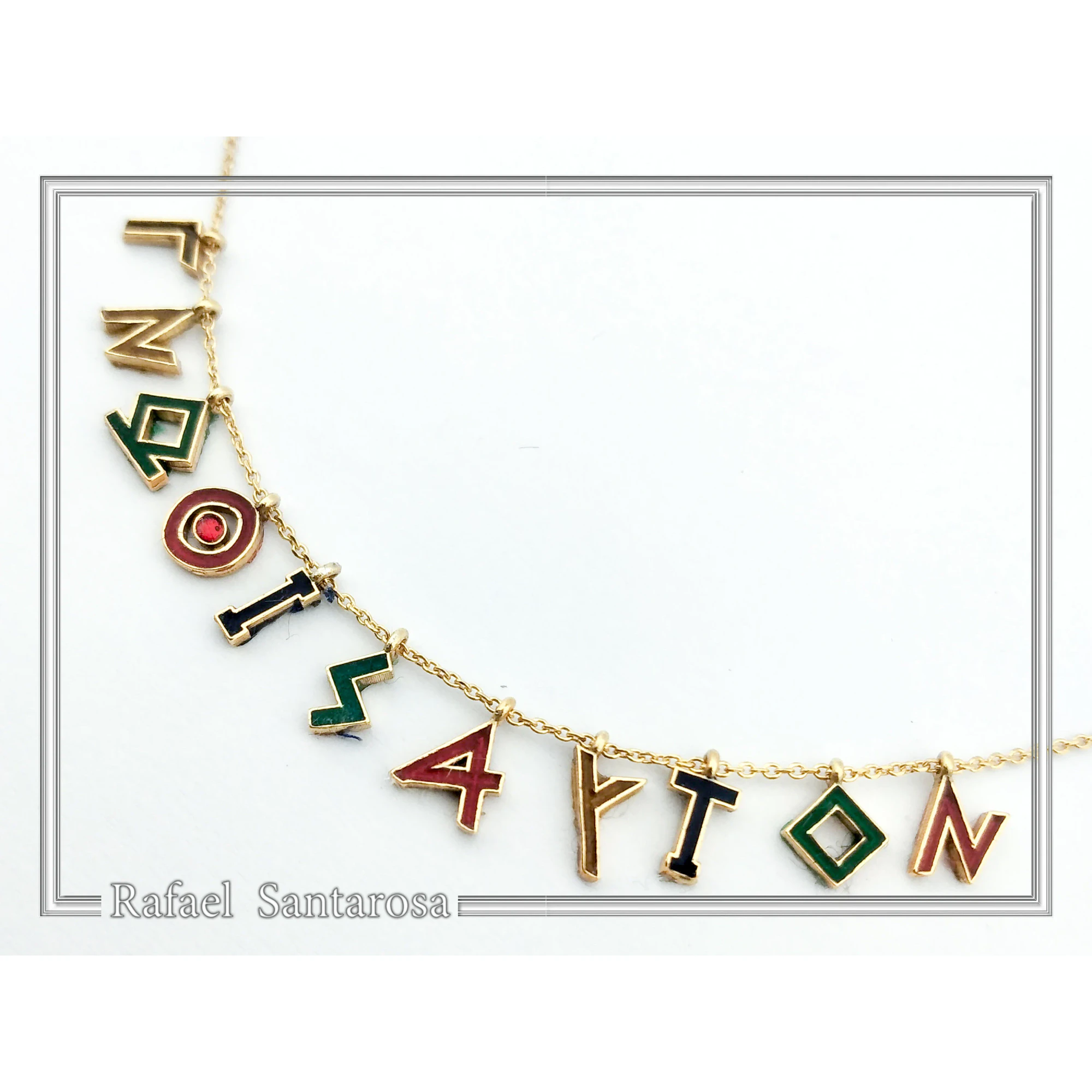 Know Yourself Greek Philosopher Socrates Saying Necklace: Sterling Silver 18K Gold Filled, Multicolored Enamel — additional product image 4 from Rafael Santarosa Fine Jewelry